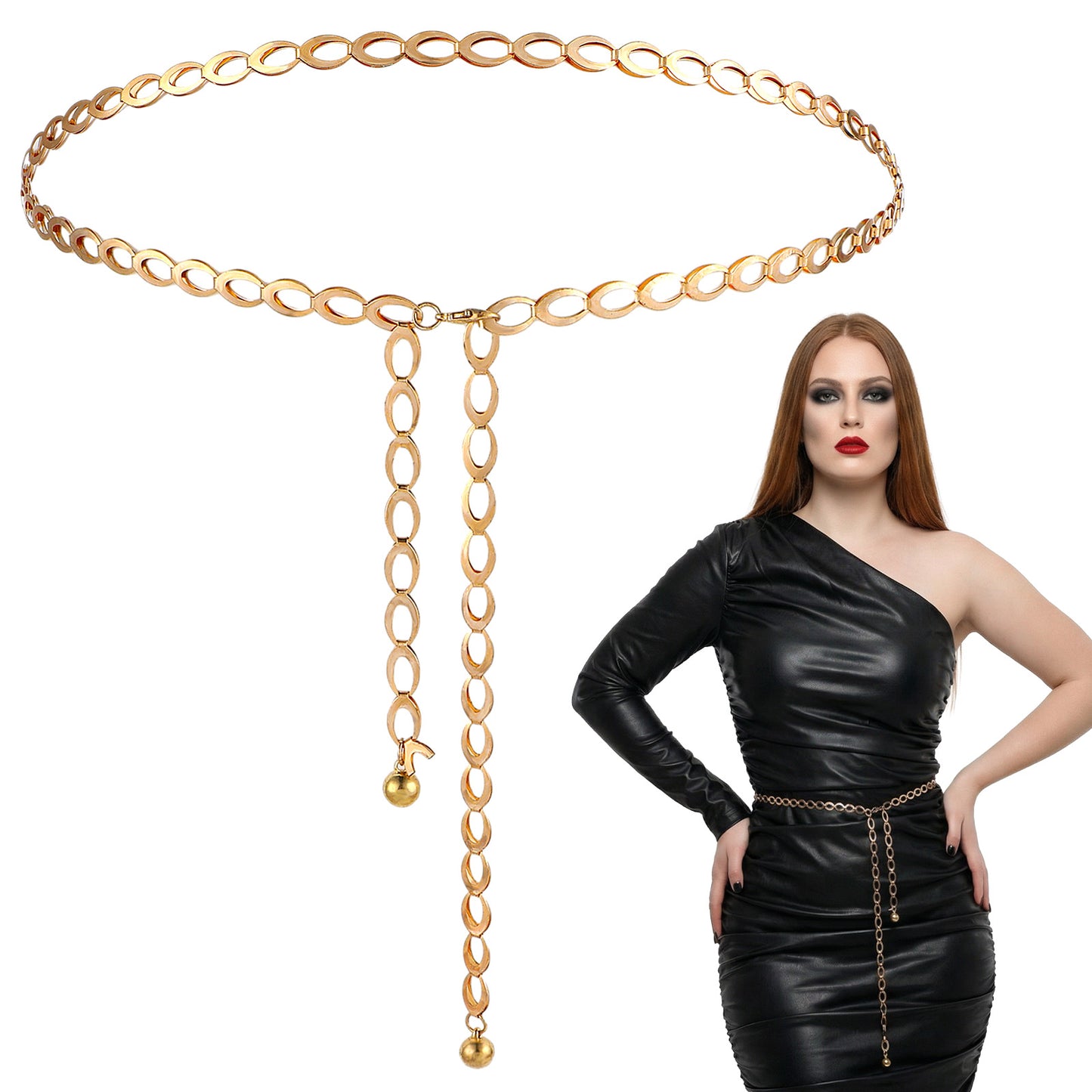 Molain Gold Waist Chain Belt for Women, Adjustable Waist Chain Link Body Girls Waistbelt Long Hollow Belt for Jean Pants Dress