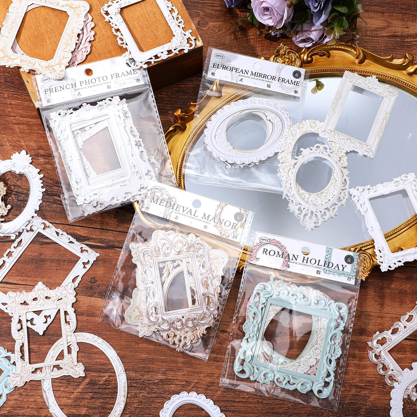 40 Sheets Scrapbook, Lace Frames Scrapbook Paper, Vintage Hollow Embossed Photo Frame Materials Scrapbooking Paper for DIY Junk Journal Crafts Journaling Scrapbook Supplies