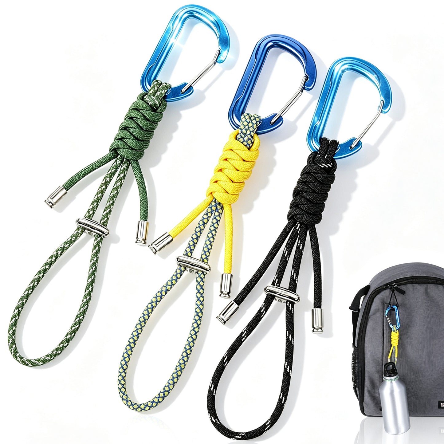 Yuanchu 3 Pack Water Bottle Clip, Paracord Braided Carabiner Lanyard