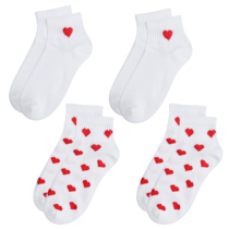 WJIAAA Heart Socks for Women & Teens, 4 Pairs Red Heart Ankle Socks, Valentine's Day Xmas Gifts for Mom Dad Couple, Soft Polyester Blend, White & Red