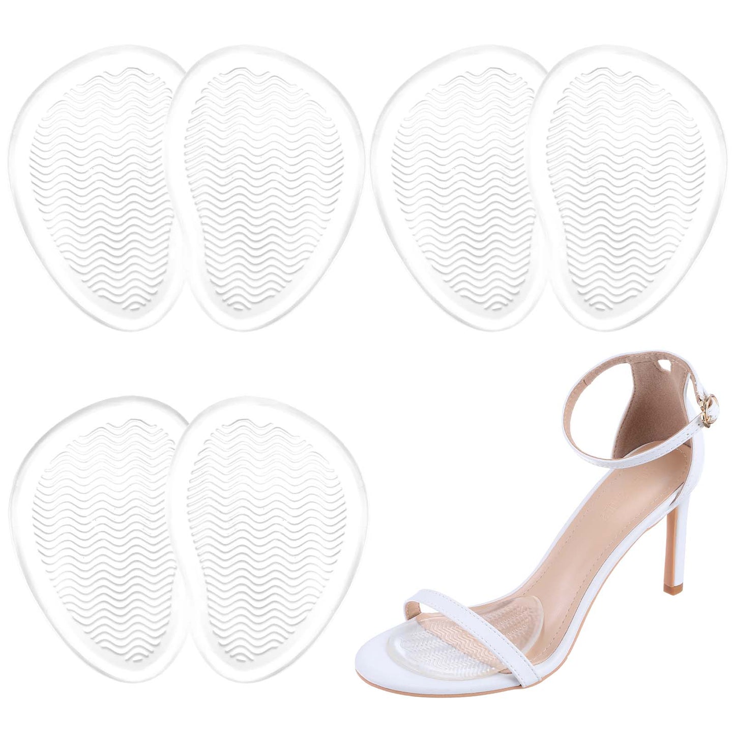 Yuanchu 3 Pairs Ball of Foot Cushions for Women, Silicone Metatarsal Pads for Women Clear Non-Slip Pads for High Heels One Size Fits All Shoe Inserts for Pain Relief
