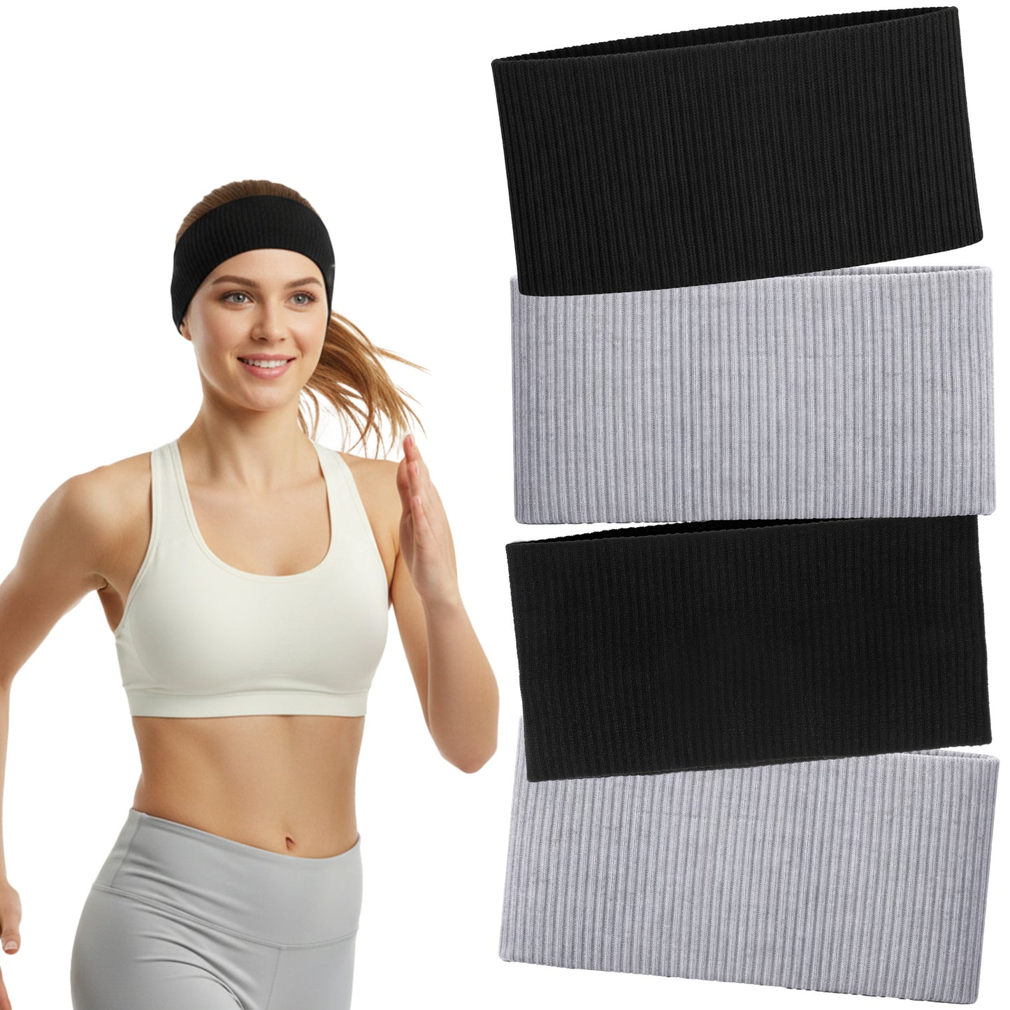 4 Pcs Headbands For Women's Hair, Wide Stretchy Headbands Soft Black, Sweatband Headband For Makeup Workout Sports Running