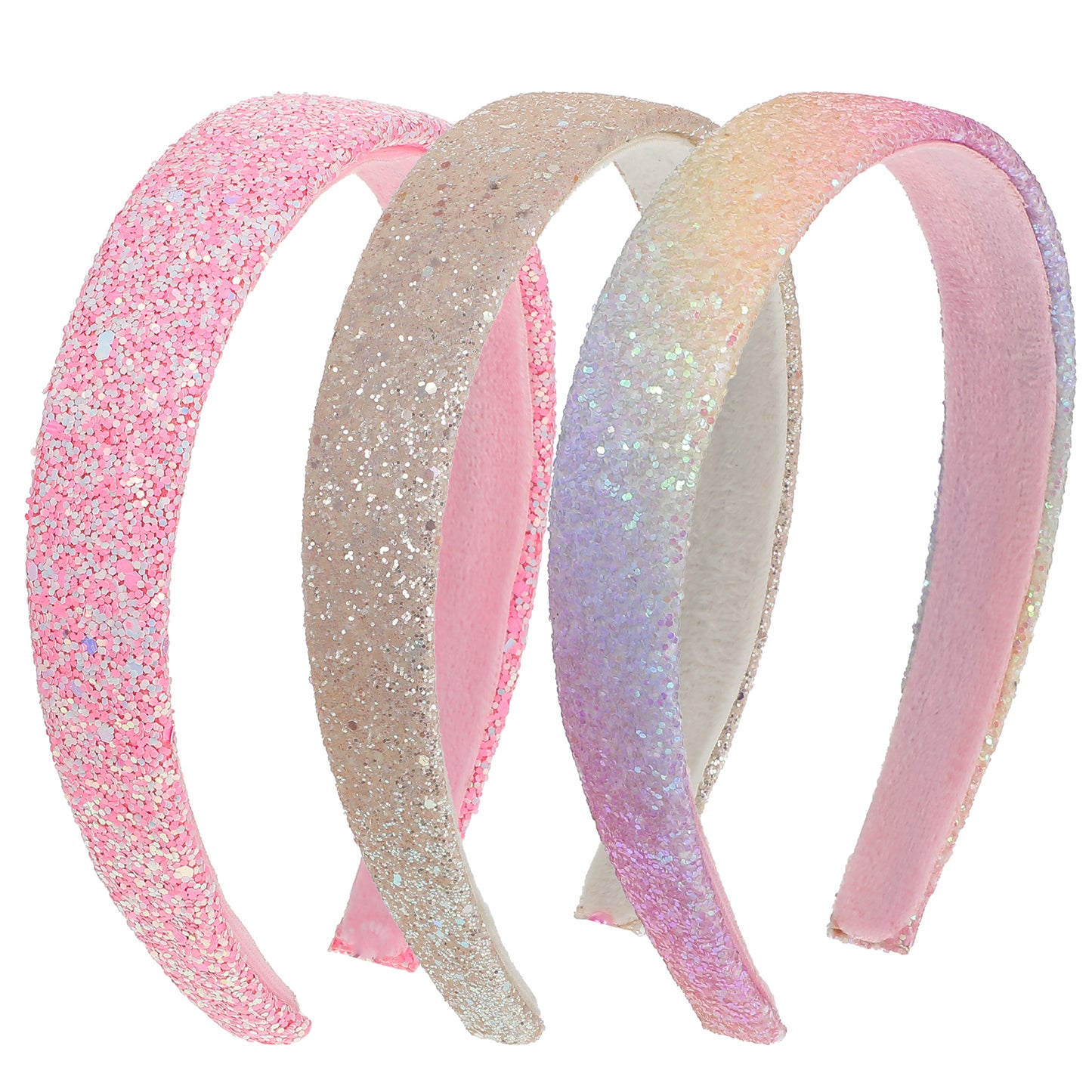 DOPENSPI 3 Pcs Glitter Headbands, Sparkly Sequin Wide Hairbands Glitter Pink Rainbow Hairbands Non-Slip Plastic Hair Accessories in Warm Colors for women