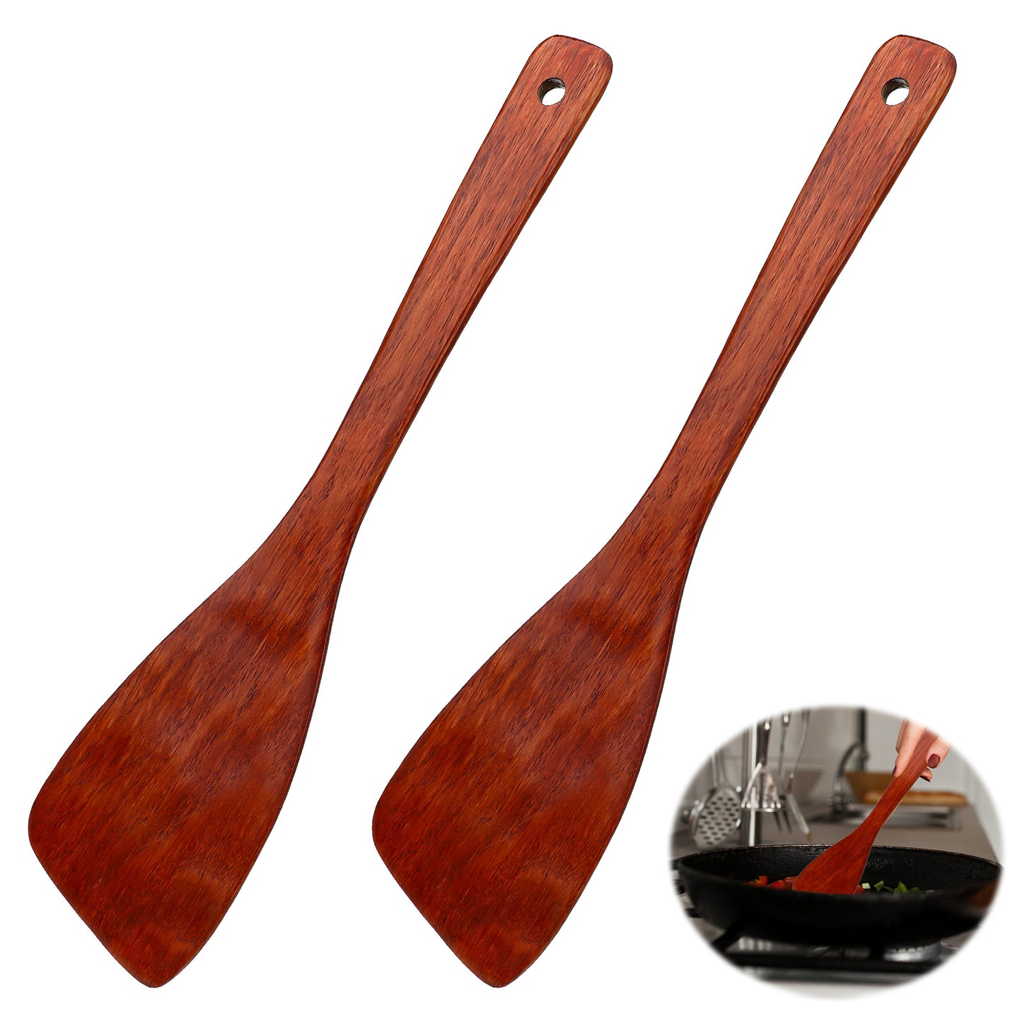 LXUEJIE 2 Pack Wooden Spatula for Cooking, 12.8 Inch Flat Wooden Spatula Long Handle Flat Frying Spatulas Non-Stick Cooking Kitchen Utensil Set