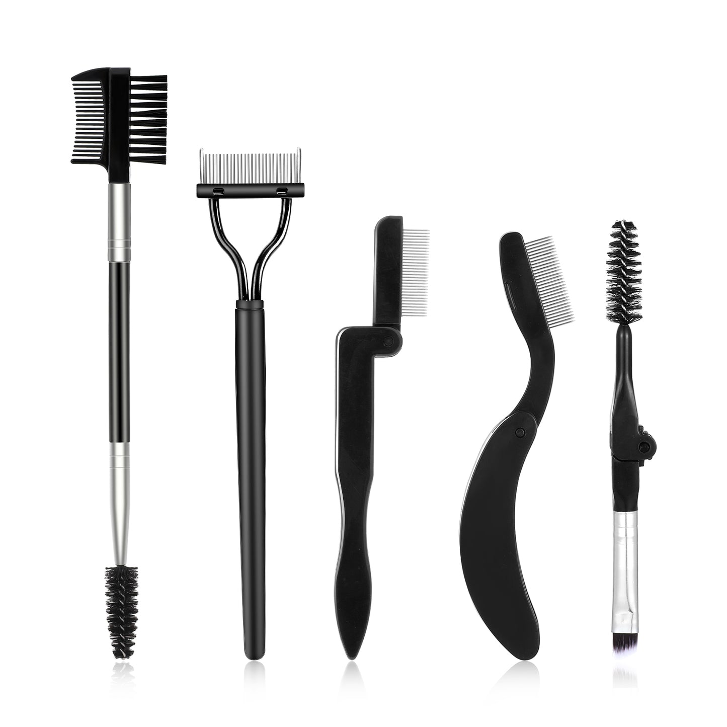 TIESOME 5PCS Eyelash Comb, Lash Separator Brow Brush Spoolie Set Teeth Mascara Clump Remover Cosmetic Tools Includes Comb Cover Arc Design Black