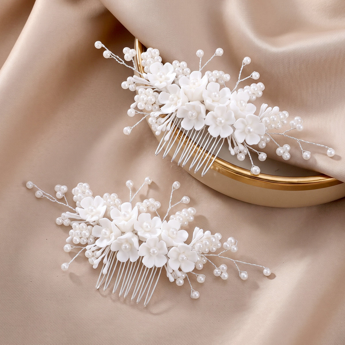 DOPENSPI 2PCS Flower Pearl Wedding Hair Comb