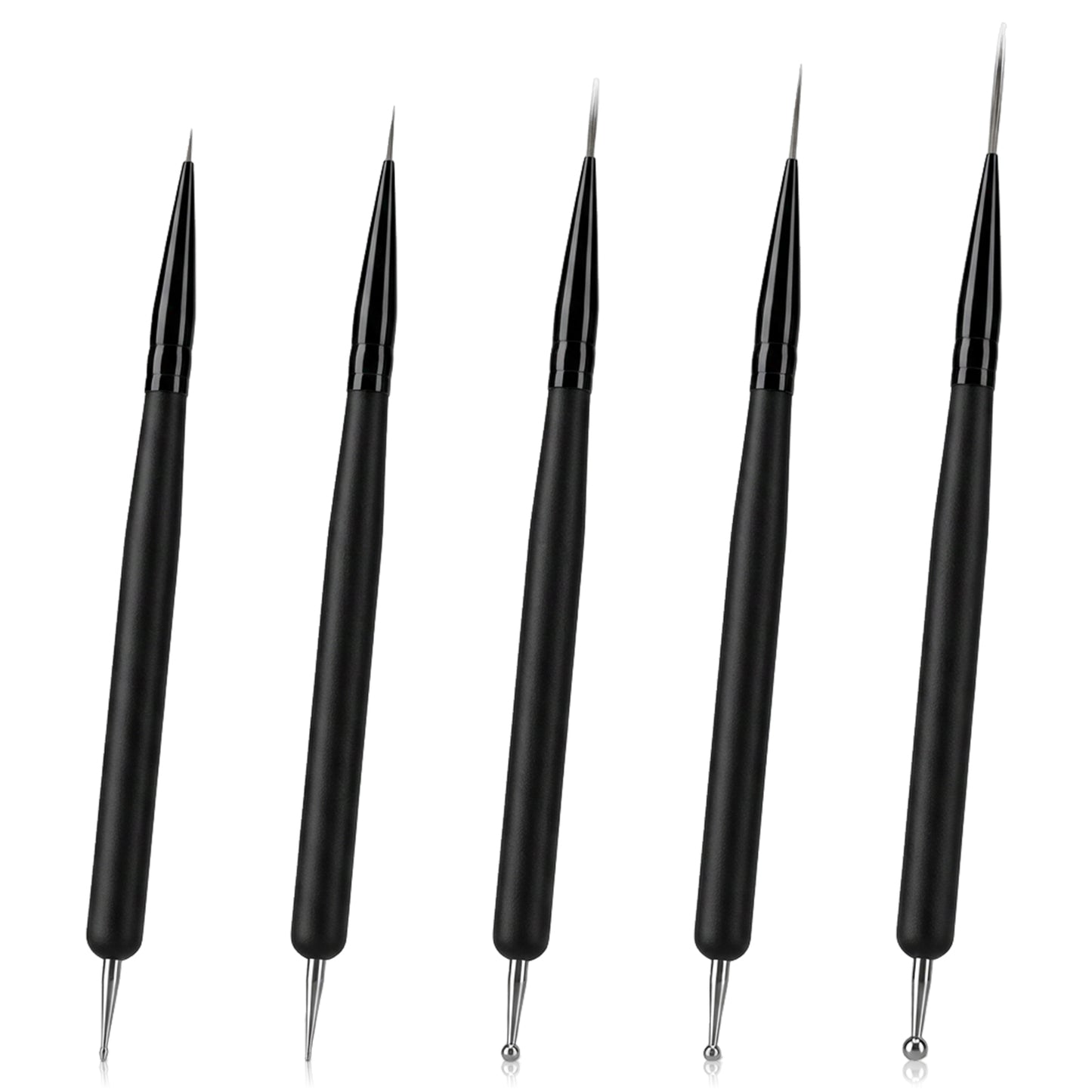 SULIKJHUI 10 Pcs Nail Art Brushes, Liner Brushes and Dotting Pen Tools, Thin Nail Art Brush Set for Long Lines, Fine Details & Painting, Sizes 4/8/12/16/20mm, Black