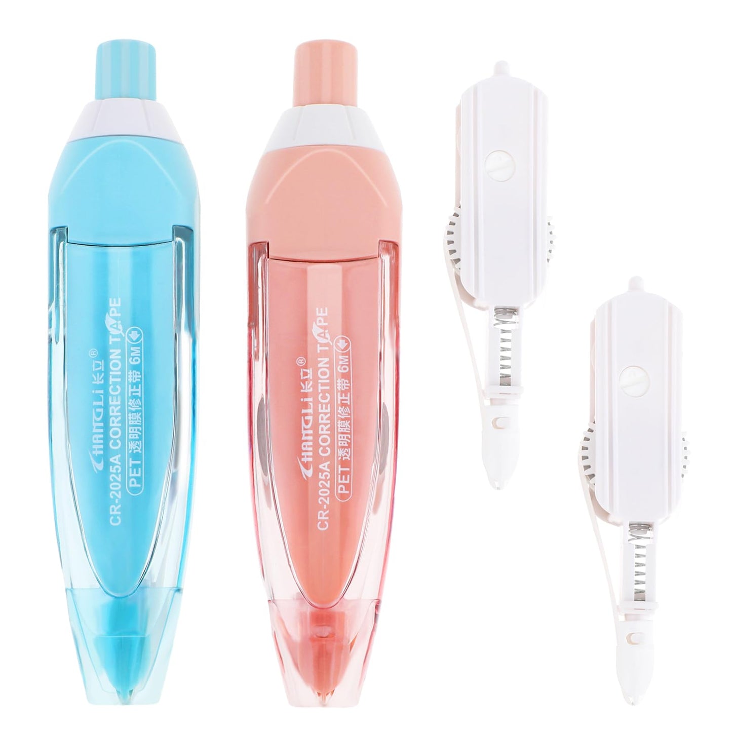 Amabro 2Pcs Retractable White Out Correction Tape, Refillable White Out Pen with 2Pcs Tape Refills Instant Correction Tape Roller for Office Home School Stationery Supplies(Blue, Pink)