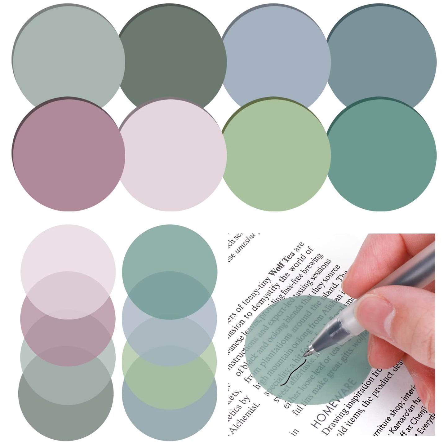 400Sheets Transparent Sticky Notes, Round Morandi Clear Sticky Note Tabs, Translucent Book Markers Page Flags Stickers, Bible Sticky Tabs for Annotating Books, Aesthetic School Office Supplies