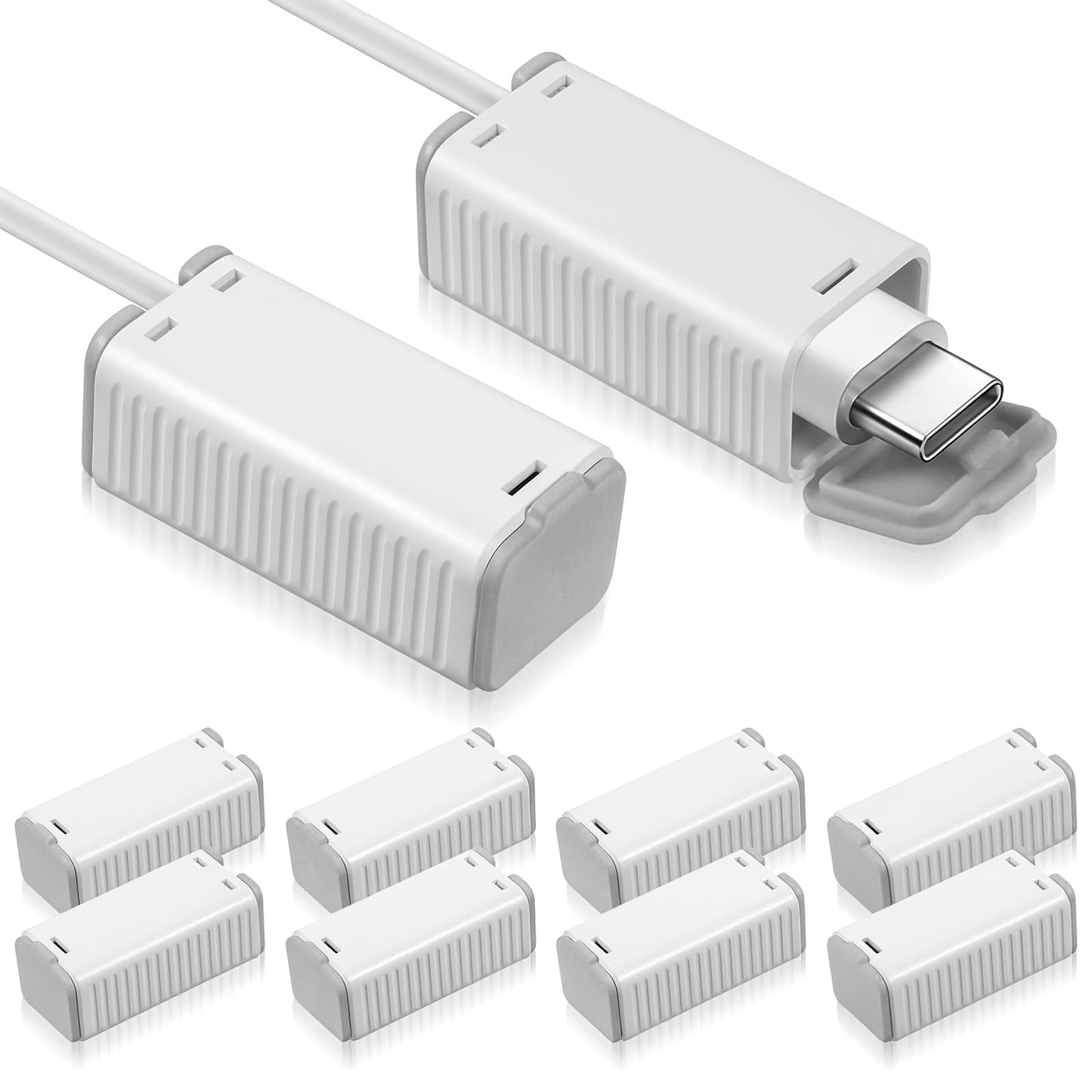 Yuanchu 10Pcs Baby Proof Charger Cord Protectors, Childproof USB Charger Cords Covers Universal Toddlers Safety Phone Power Outlet Protector Covers Electrical Cord Cover(Grey and White)