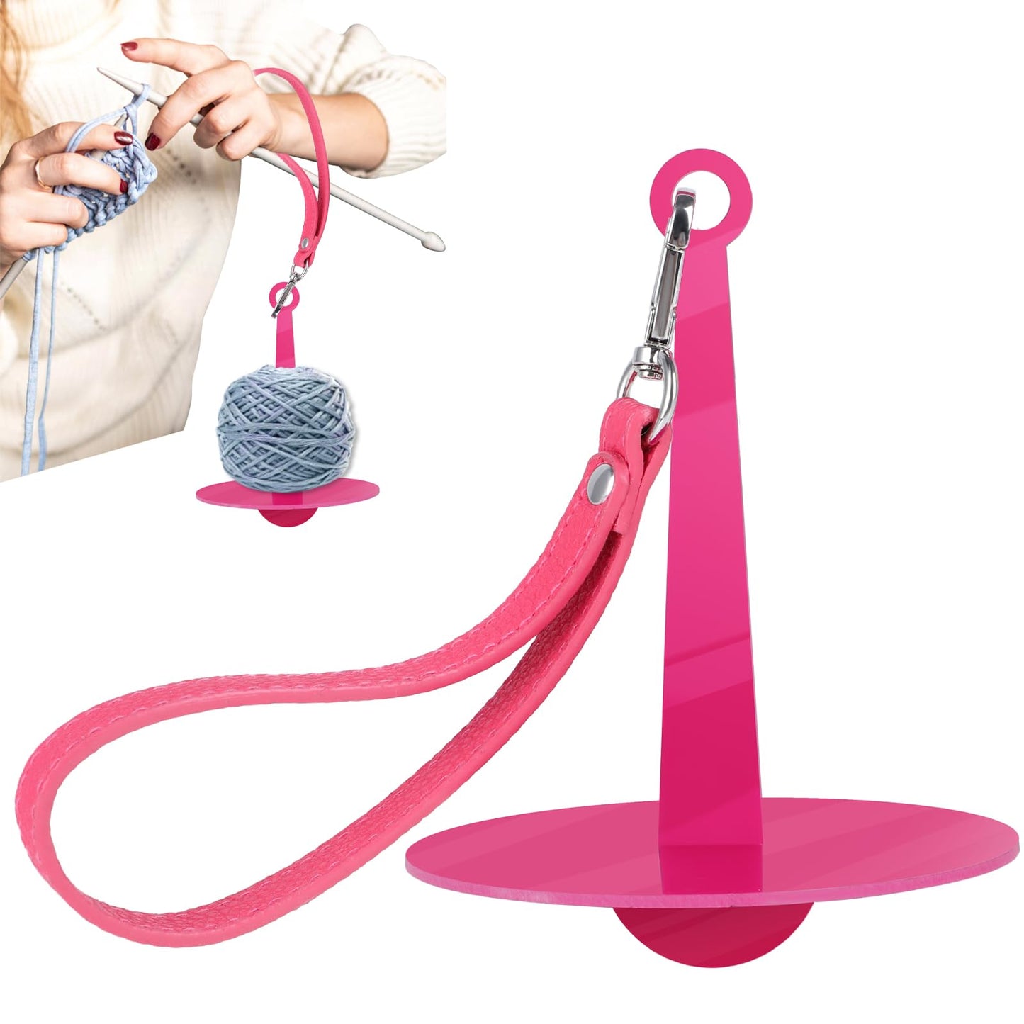 Molain Wrist Yarn Holder, Acrylic Yarn Ball Minder Stand with Wrist Strap Portable Yarn Minder Prevent Tangling Yarn Storage for Knitting Crocheting Craft Lover(Rose Red)