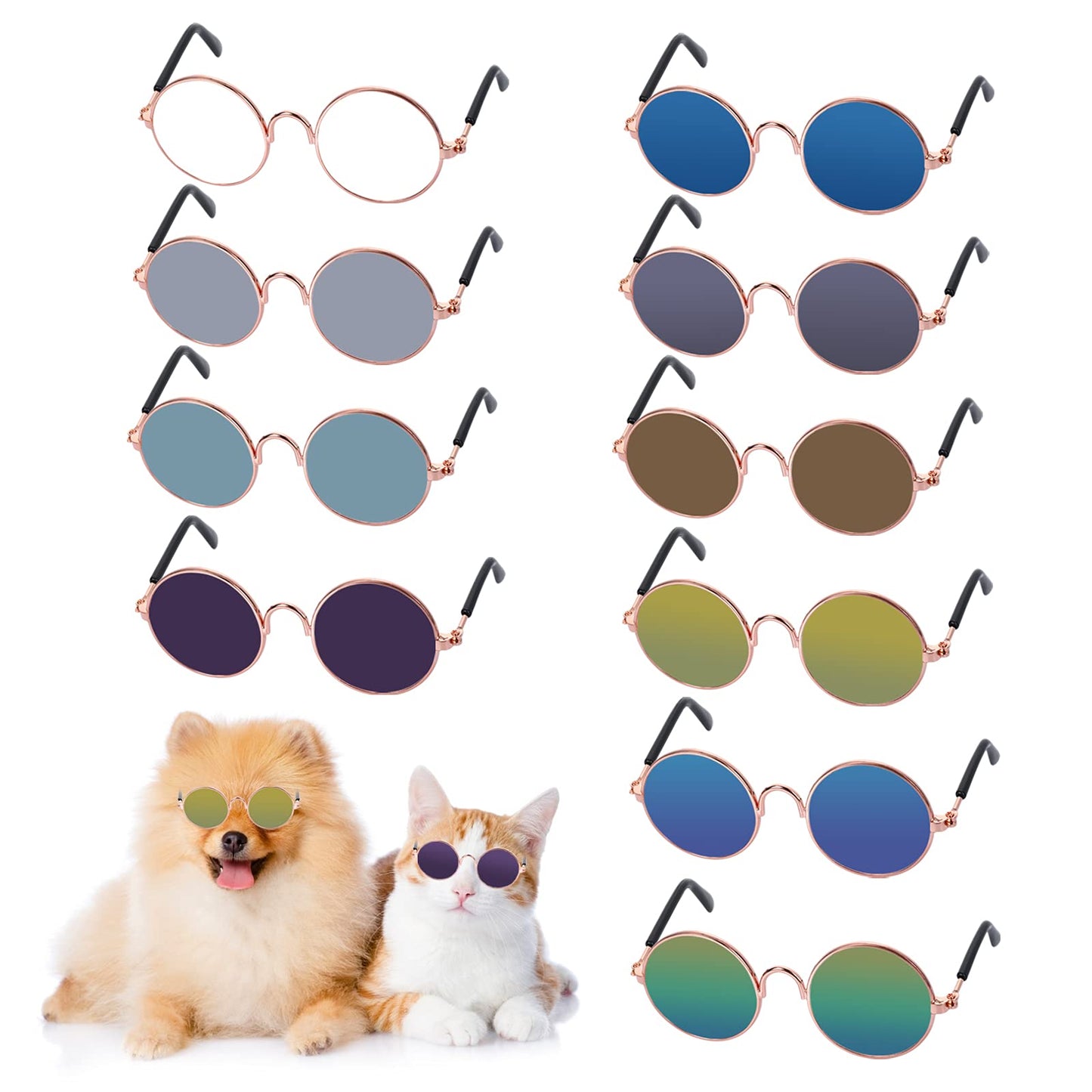 Molain Cat Sunglasses - Cat UV Protection Classic Retro Small Dog Sun Glasses Dolls Round Sunglasses Party Cosplay Costume Photo Props Cute Funny Sunglasses (10pcs)