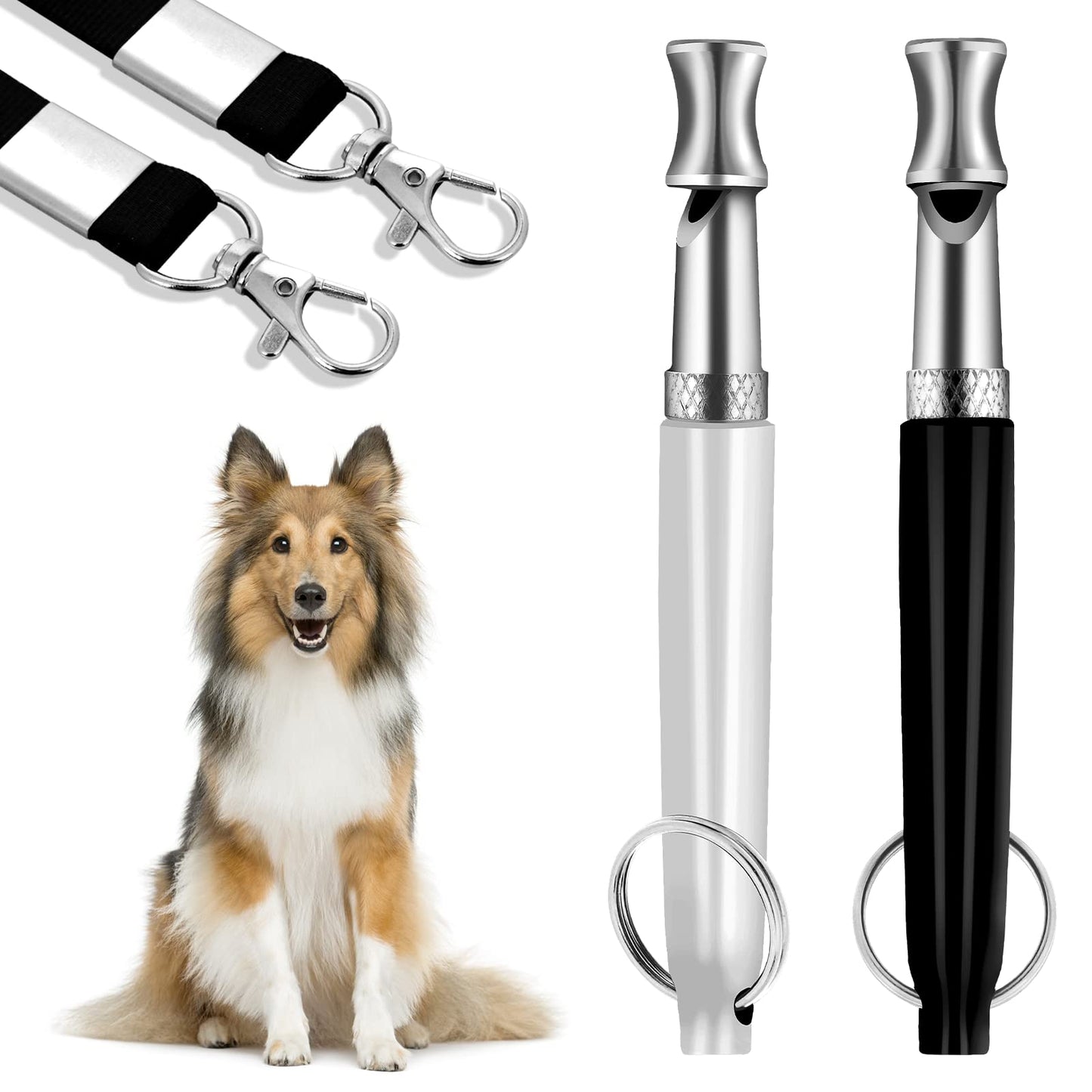 cobee Dog Training Whistles with Lanyards 2 Sets, Adjustable Frequencies Stop Barking Ultrasonic Dog Training Whistle, Puppy Silent Whistle Black and White