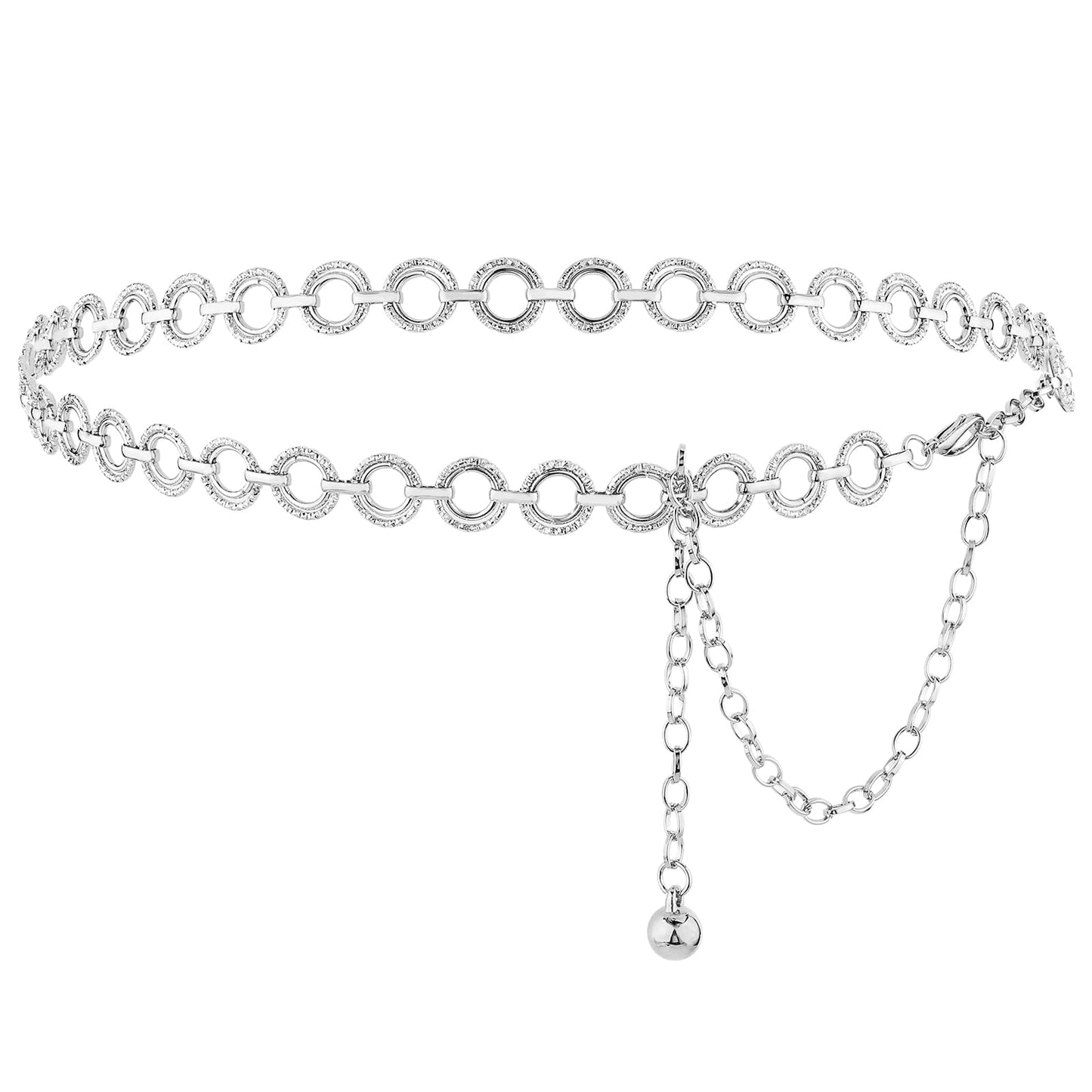 Molain Womens O-Ring Chain Belt Waist Chain Belts, Adjustable Metal Chain Belt Waist Body Clothing Accessories for Women Girls Suitable for Dress Jeans (Silver)