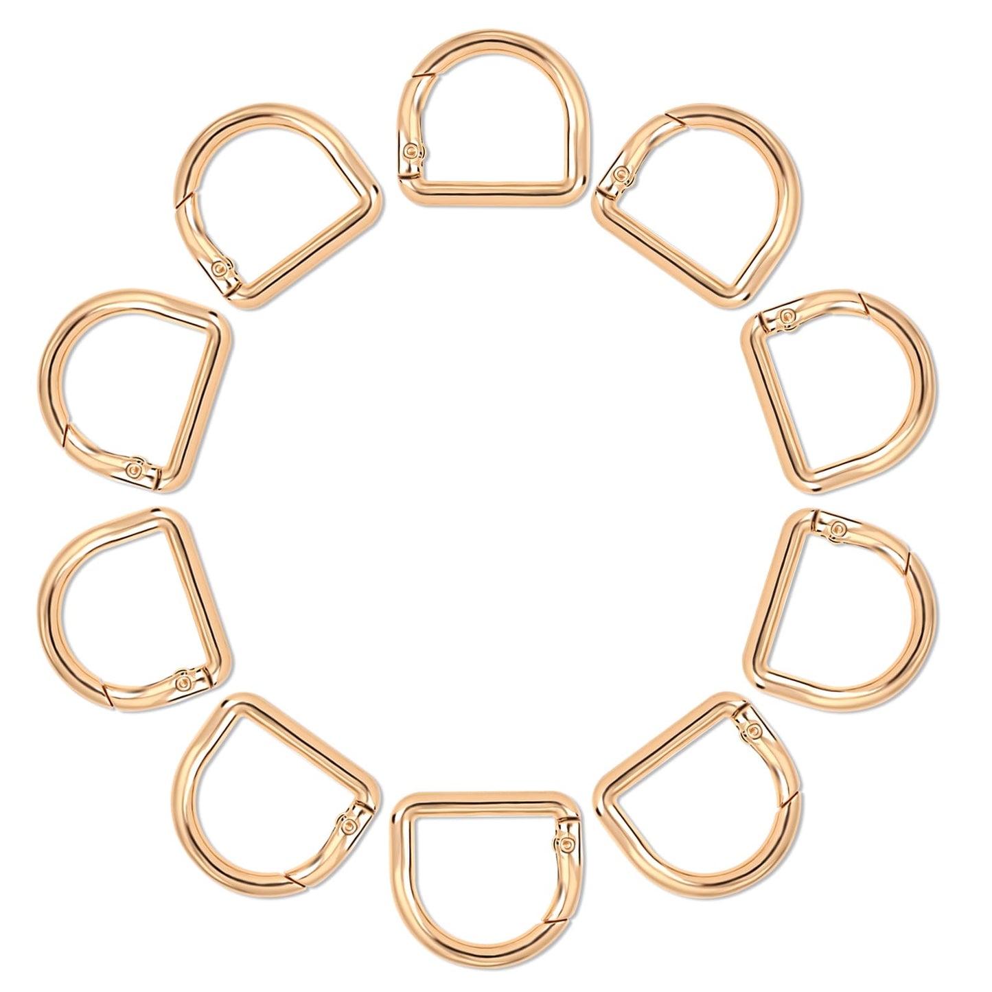 TIESOME 10 Pcs Metal D Rings Spring Key Ring, 1 Inch Spring Keyring Buckle Carabiner Snap Hook Clip Metal Buckle for Keychain Purse Strap Extender Clip Bag Handbag Crafts(Gold)
