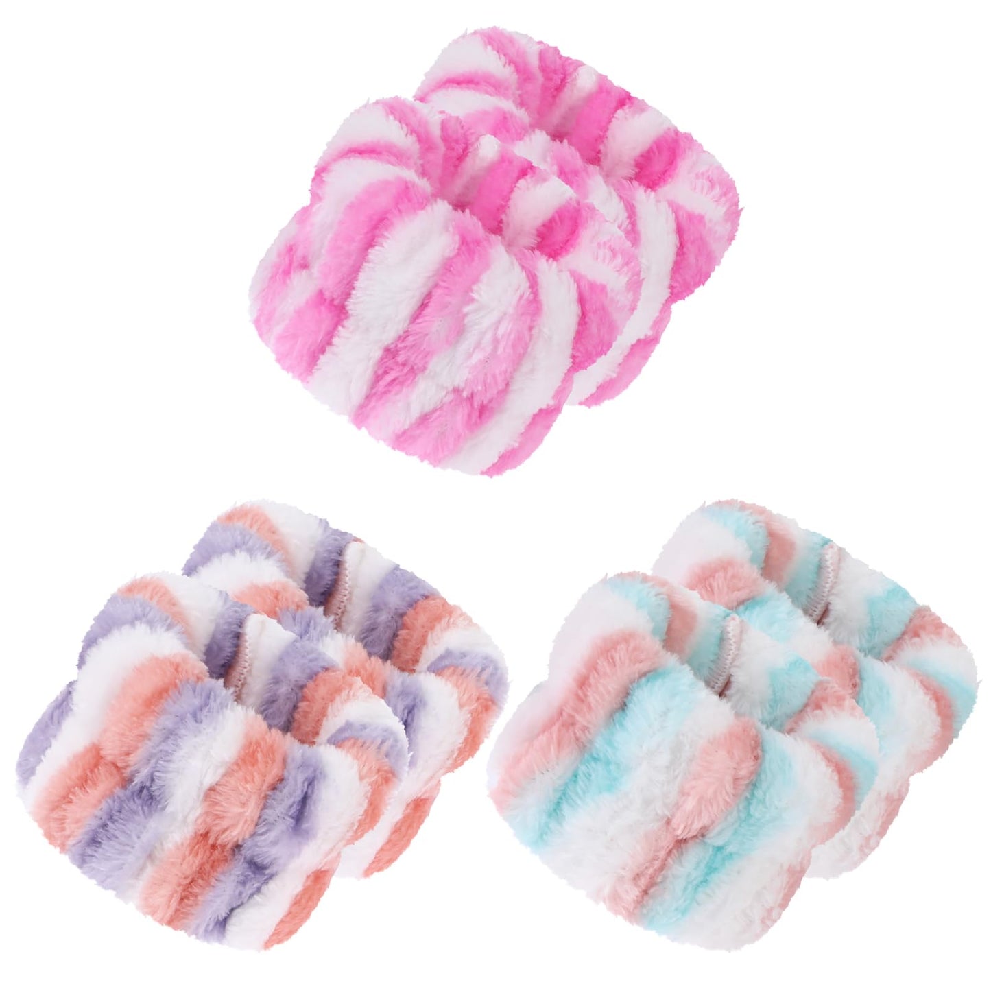 Cobee Spa Wrist Washband, 6 Pcs Coral Fleece Facial Washing Wristbands Microfiber Wrist Wash Towel WristBand Headbands for Washing Elastic Hair Band for Shower Sports Makeup(Stripe)