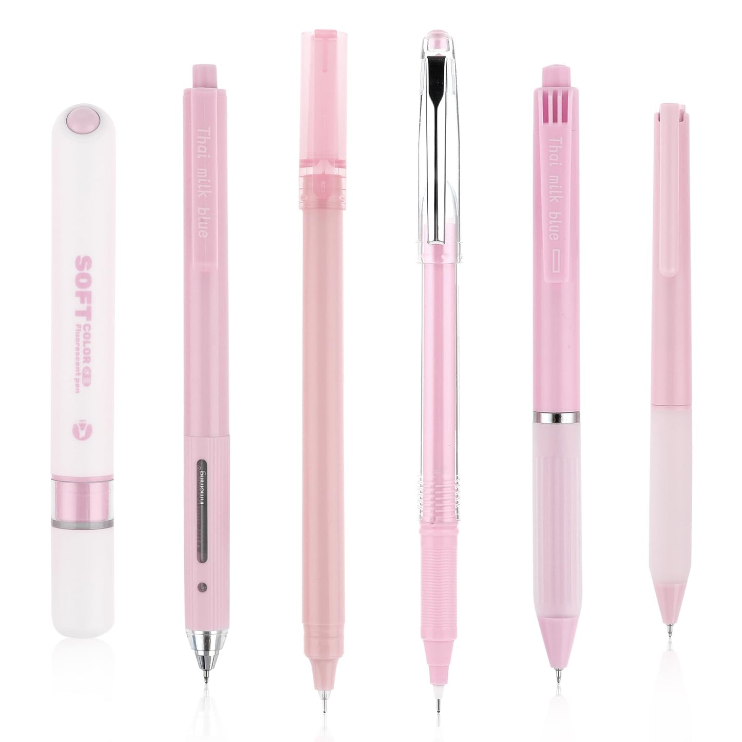 6 PCS Aesthetic Ballpoint Pens with Highlighter, 0.5mm Retractable Gel Ink Pens Cute Ball Point Pen Black Ink Smooth Writing Pens Pastel Roller Ball Pens Marker Pen for School Office Gift(Pink)