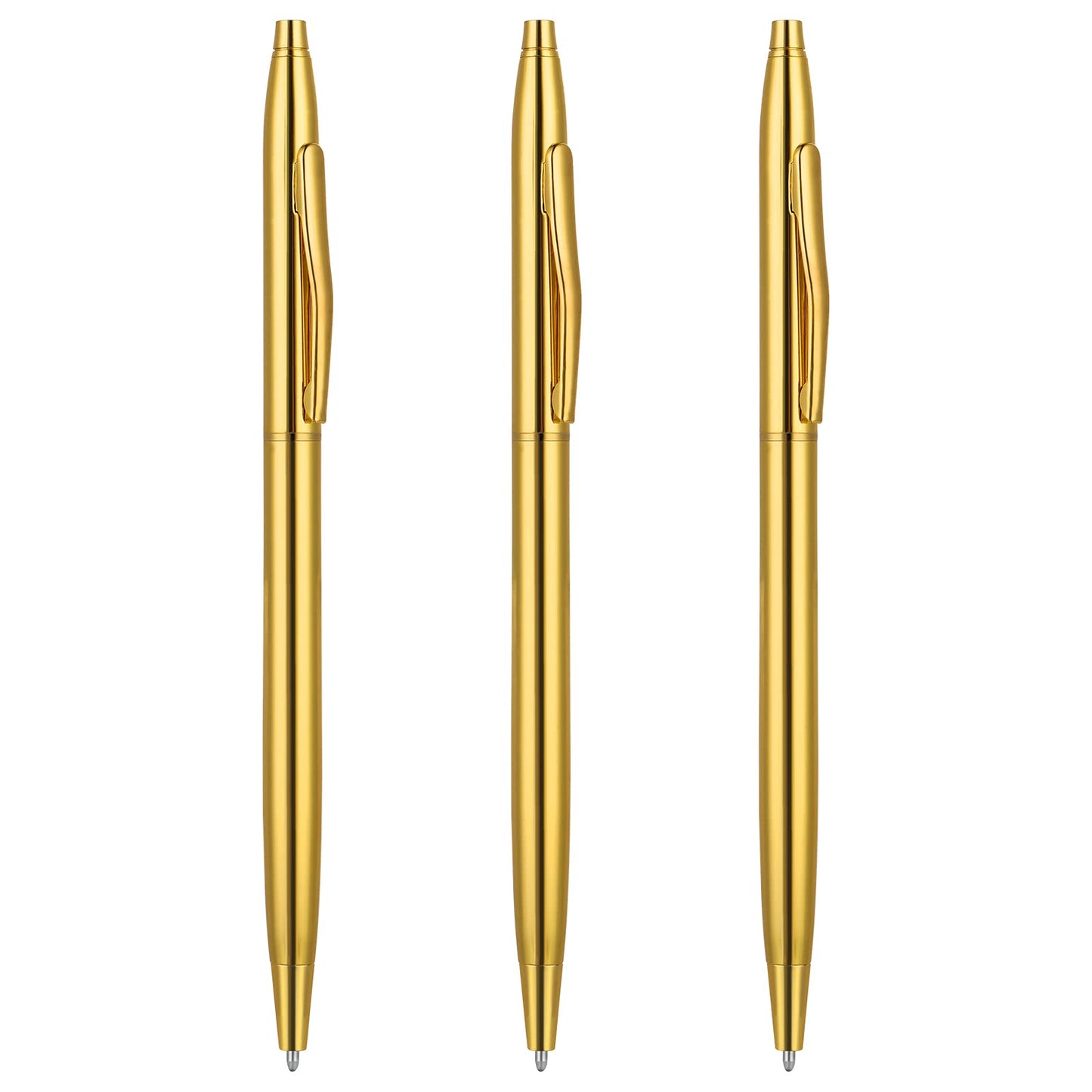 TIESOME Ballpoint Pens, 3 Pack Slim Stainless Steel Metallic Retractable Pens Black Ink 1 mm Nice Gift for Business Office Students Teachers Wedding Christmas (Gold)