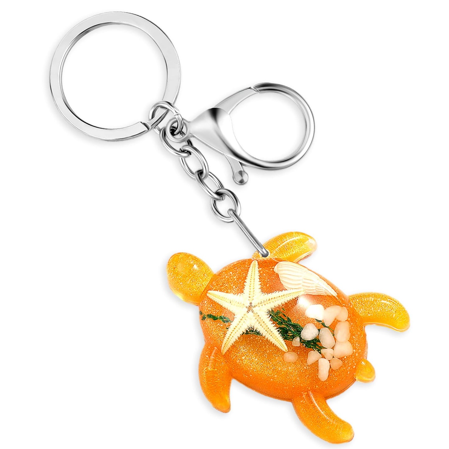 Amabro Turtle Keychain, Sea Turtle Keyring Beach Keychain with Clasp Purse Charm 3D Turtle Ocean Animal Birthday Gift(Orange)