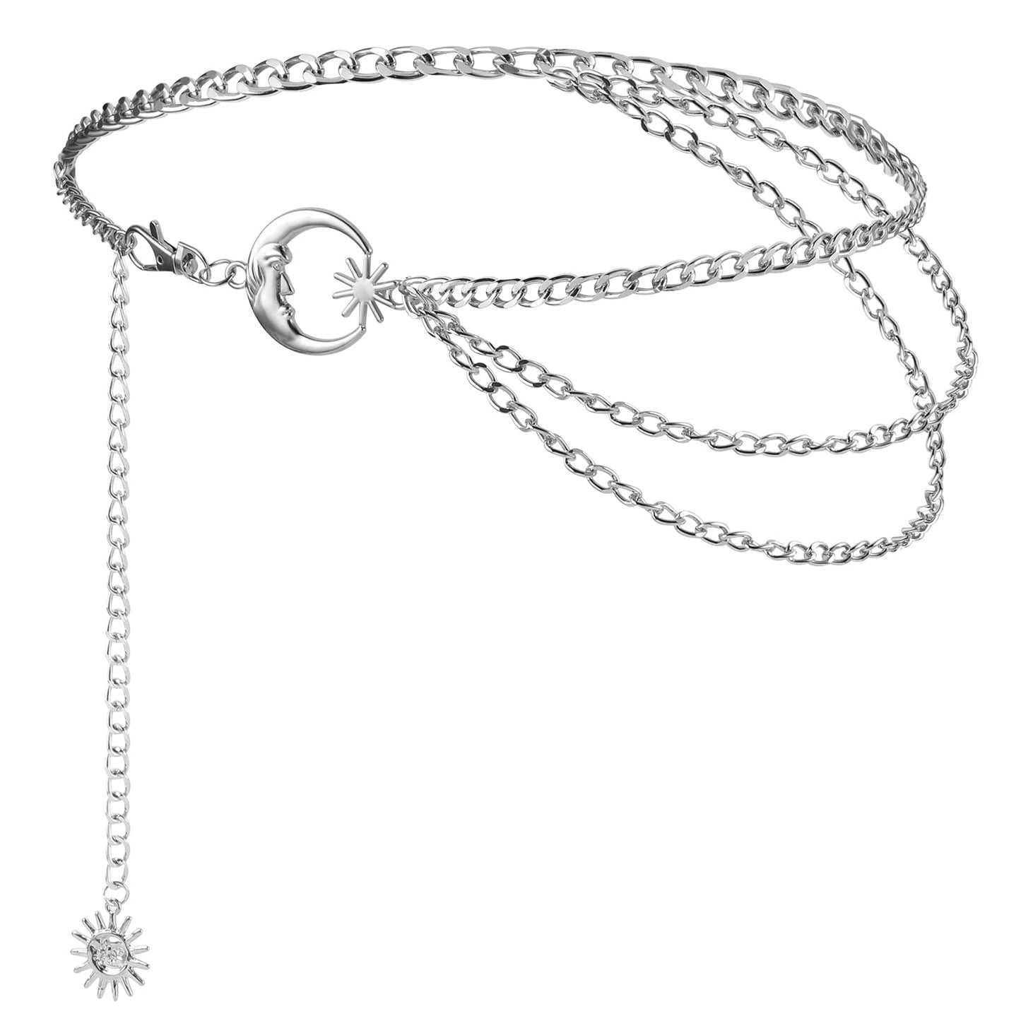 GEEHUA Multilayer Metal Waist Chain, Women Dress Belt Body Link Chain Belt Adjustable Alloy Belts for Dresses Jeans(Silver)