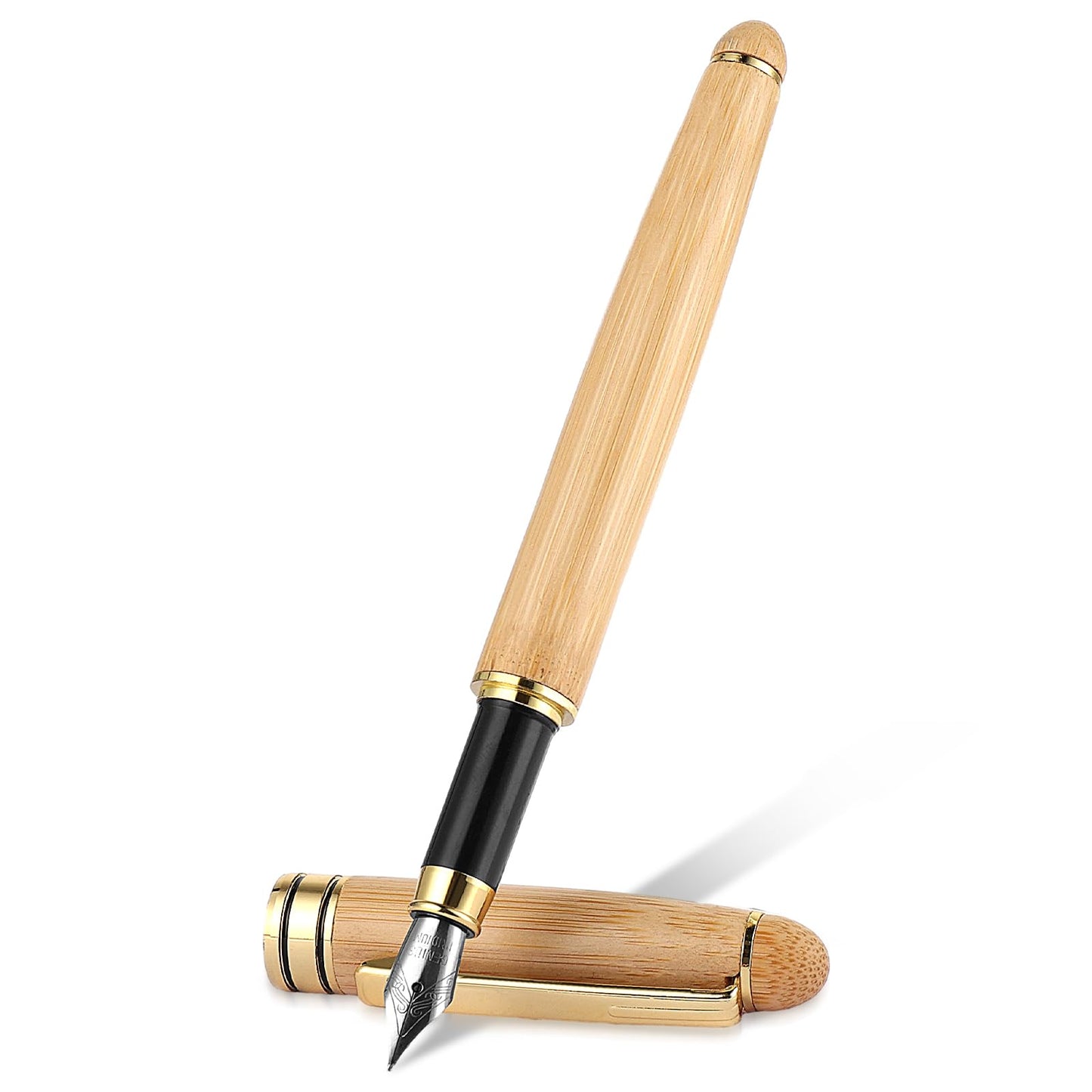 TIESOME Handcrafted Bamboo Fountain Pens, With Ink Refill Converter, 0.5mm Natural Bamboo Wood Fountain Pen Fine Point Pens Vintage Luxury Pen Business Pen for Journaling Calligraphy Drawing