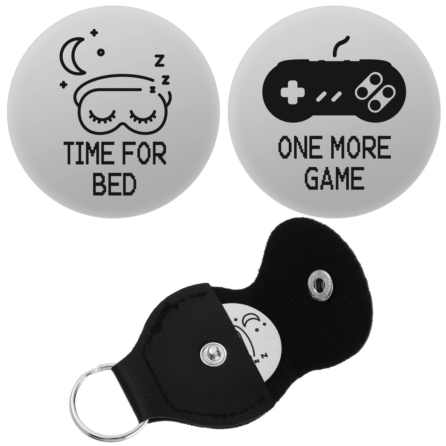 cobee Funny Destiny Flip Coins, Gamers Decision Coin with Leather Keyring One More Game Go to Bed Double Sided Stainless Steel Decision Makers Coin Novelty Gifts for Boyfriend Teen Women Men(Silver)
