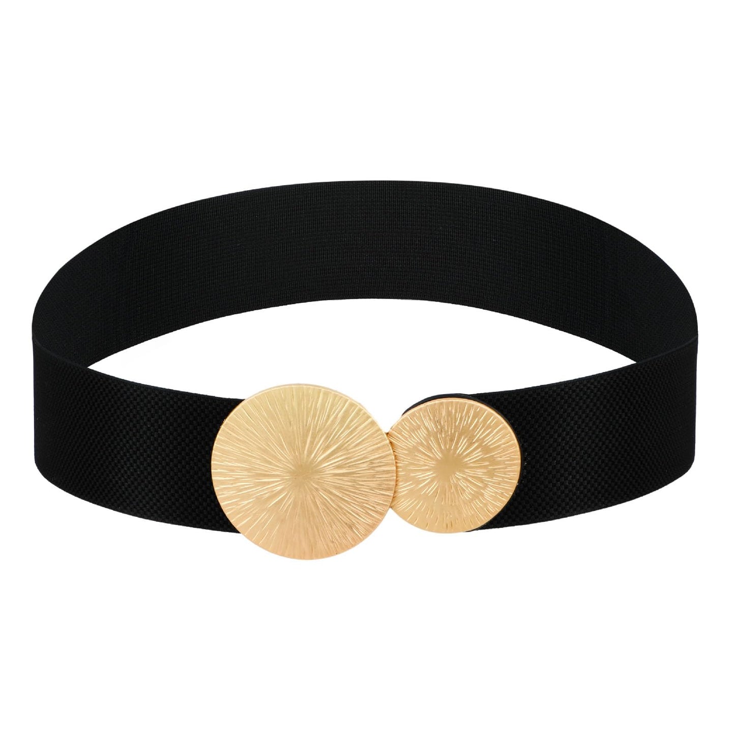 TIESOME Vintage Elastic O-Ring Wide Belt for Women, Stretchy Retro Cinch Waist Belts Gold Buckle Waistband for Dresses (A)