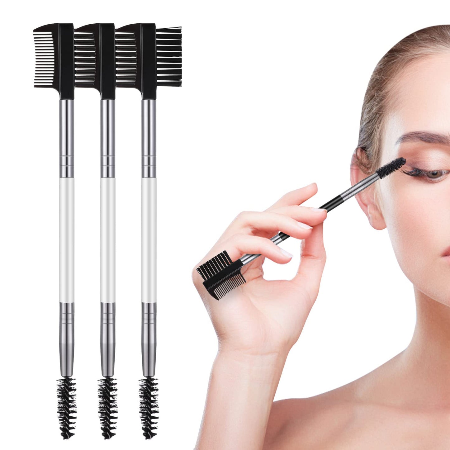 Cobee Eyebrow Eyelash Shaper, Eyebrow Brush Comb Eyelash Separator Tool with 3 Different Spoolie Brushes for Women Girls Separating Lashes, Eliminating Mascara Clumps, Grooming Brows(White-3pcs)