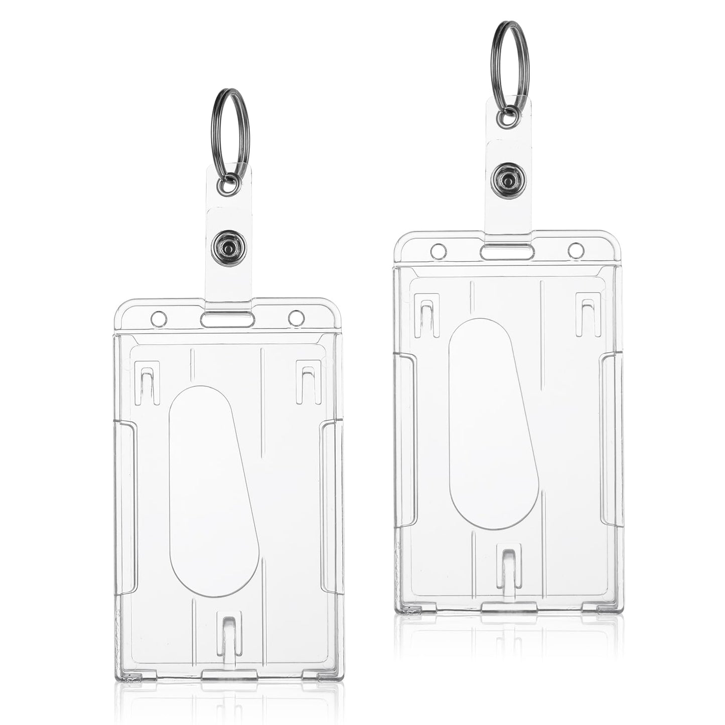 Amaxiu Heavy Duty ID Badge Holders with Keyring, 2 Pcs Thumb Slot Card Holders Clear Credit Card Protector Hard Plastic Badge Holders for Nurse Teacher Office School Supplies (Vertical)
