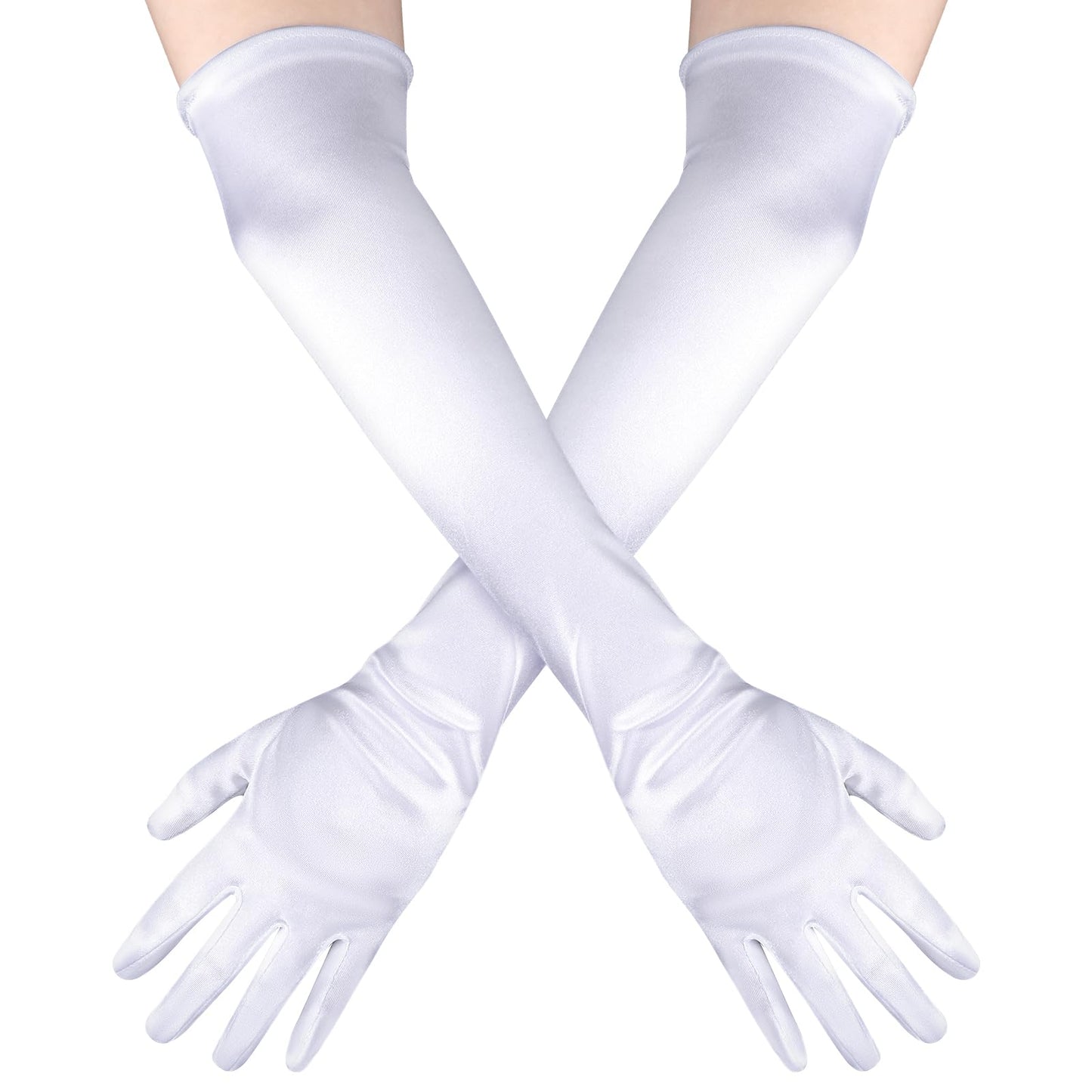 Andibro Gloves Long, 1 Pair Elegant Women's Satin Gloves Evening Gloves for Halloween Carnival Costume Bride(Whte)