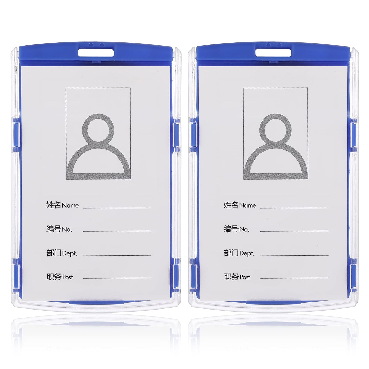 TIESOME 2PCS Vertical ID Badge Holder, Lanyard Clear Holder Hard Badge Holder Protector Holder for Credit Card Protection Clear Card Holder 3.85 x 2.44in Inch Business ID Card Holder Blue