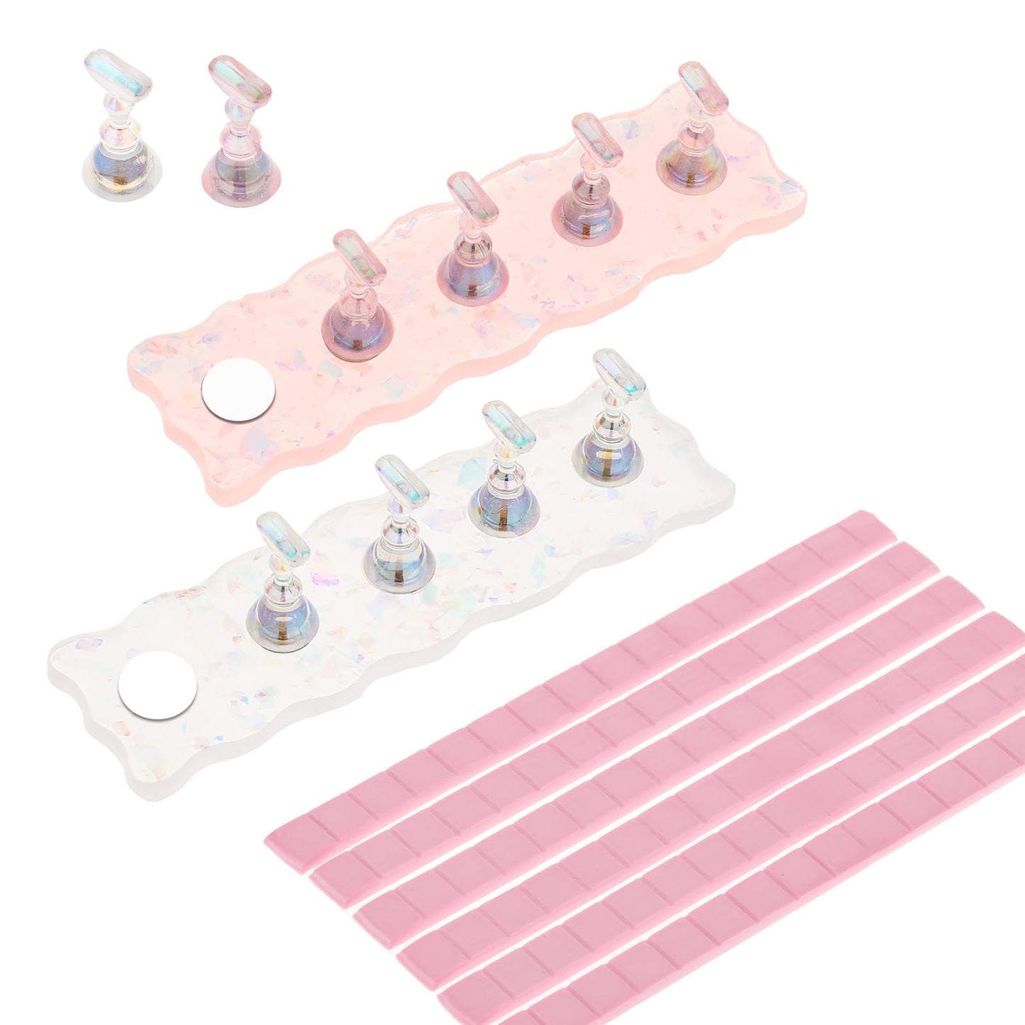 2 Sets Nail Stand for Painting Nails, Nails Display Practice Art Magnetic Fake Nail Holder for Press On Nails Stand for False Nail Designs with 90 Pcs Reusable Putty for Home DIY Salon(Pink+White)