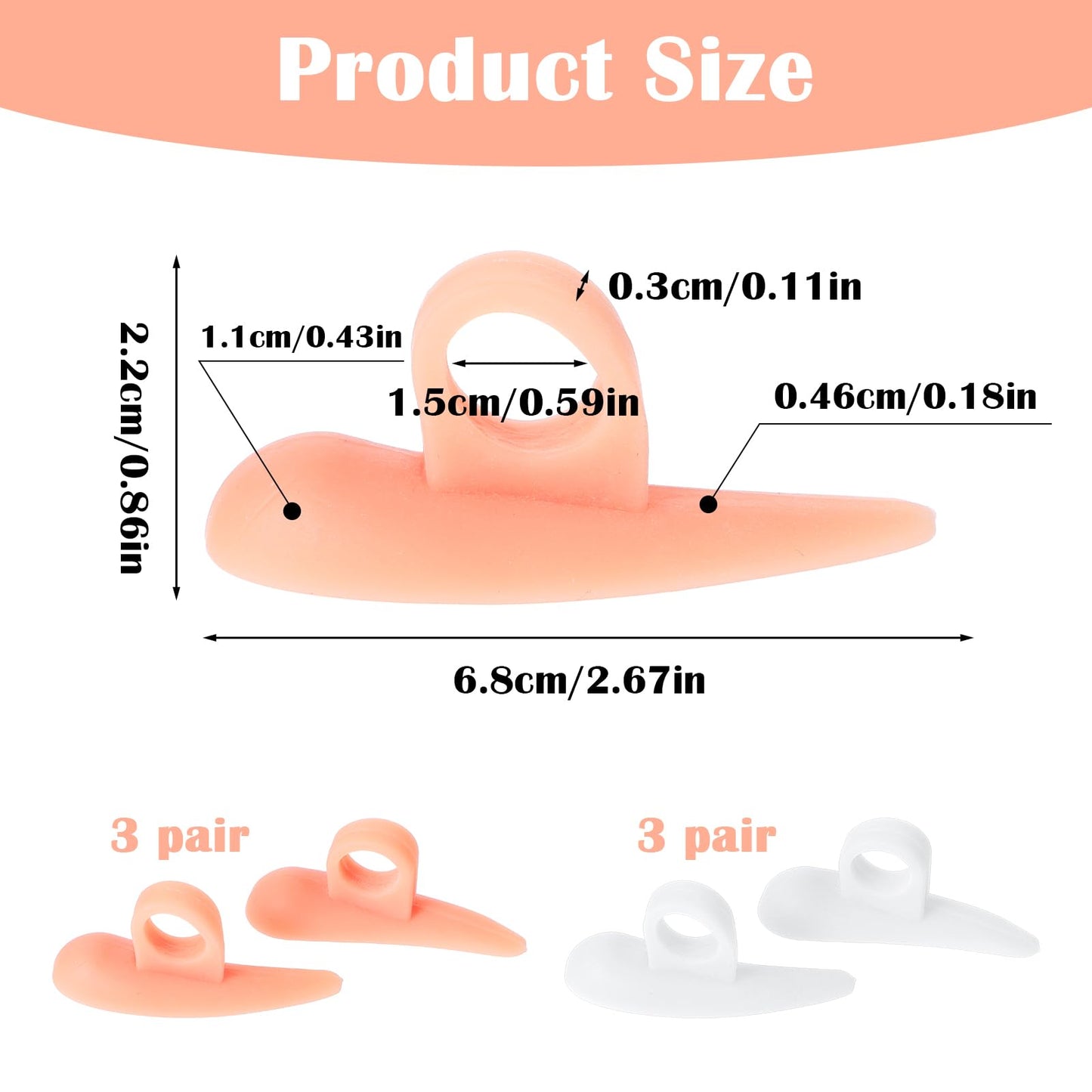Yuanchu 6Pairs Hammer Toe Cushions, Soft Silicone Hammer Toe Straightener One Loop Design Hammertoe Gel Support Pads Relieve Foot Pain Pressure Discomfort for Women Men