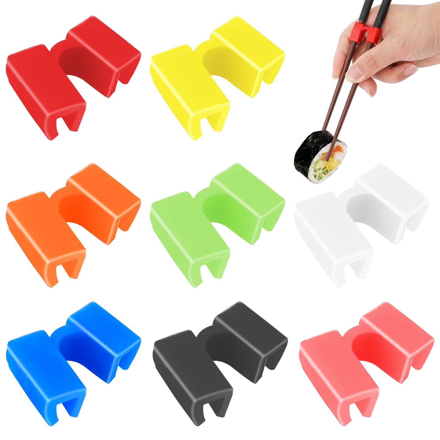 simarro Reusable Chopstick Helpers, 8/16 Pairs Non-Slippery Training Chopstick Hinges Connector Heat Resistant Chopsticks Holder with Clip for Adults Kids with Chinese Japanese Korean Food(8-Color)