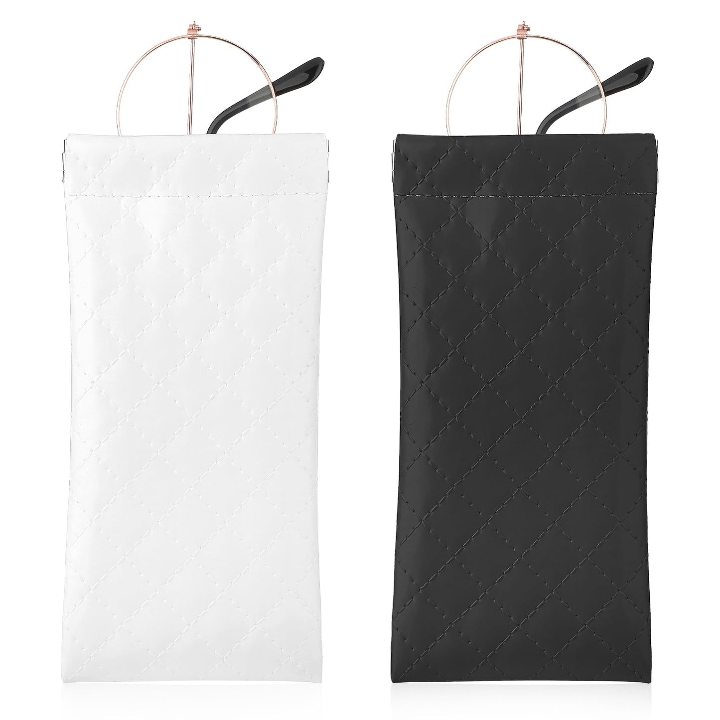 Giantree 2 Pcs Squeeze Top Glasses Case, Portable Sunglasses Case Soft Leather Eyeglass Pouches for Glasses Storage SunglassesTravel Case for Women Men(Black + White)