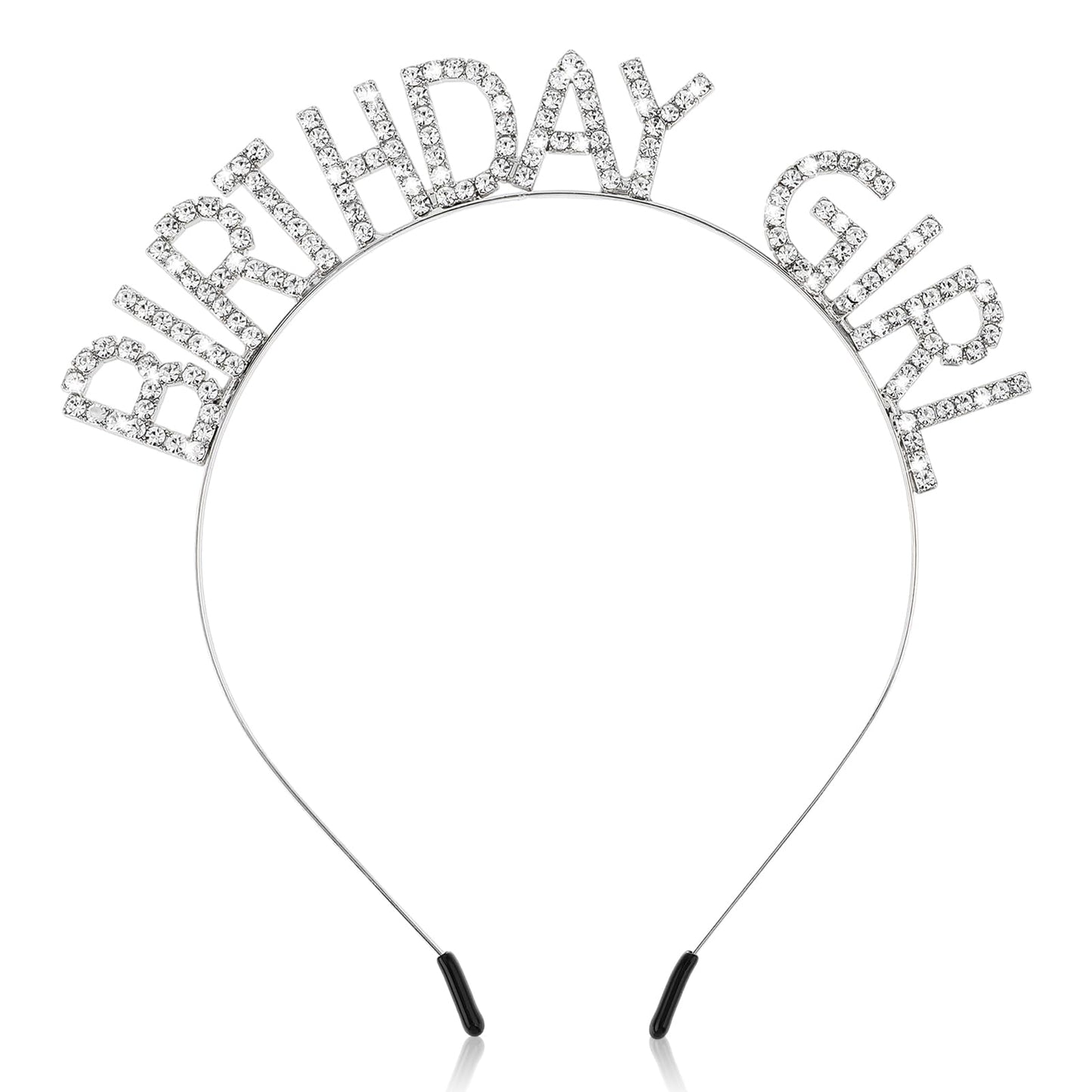 Jeffdad Birthday Crowns Girl Headband, Happy Birthday Girl Sash Bling Rhinestone Hair Band Princess Queen Sweet Tiara for Women Girl Birthday Party Christmas Decorations(Silver)