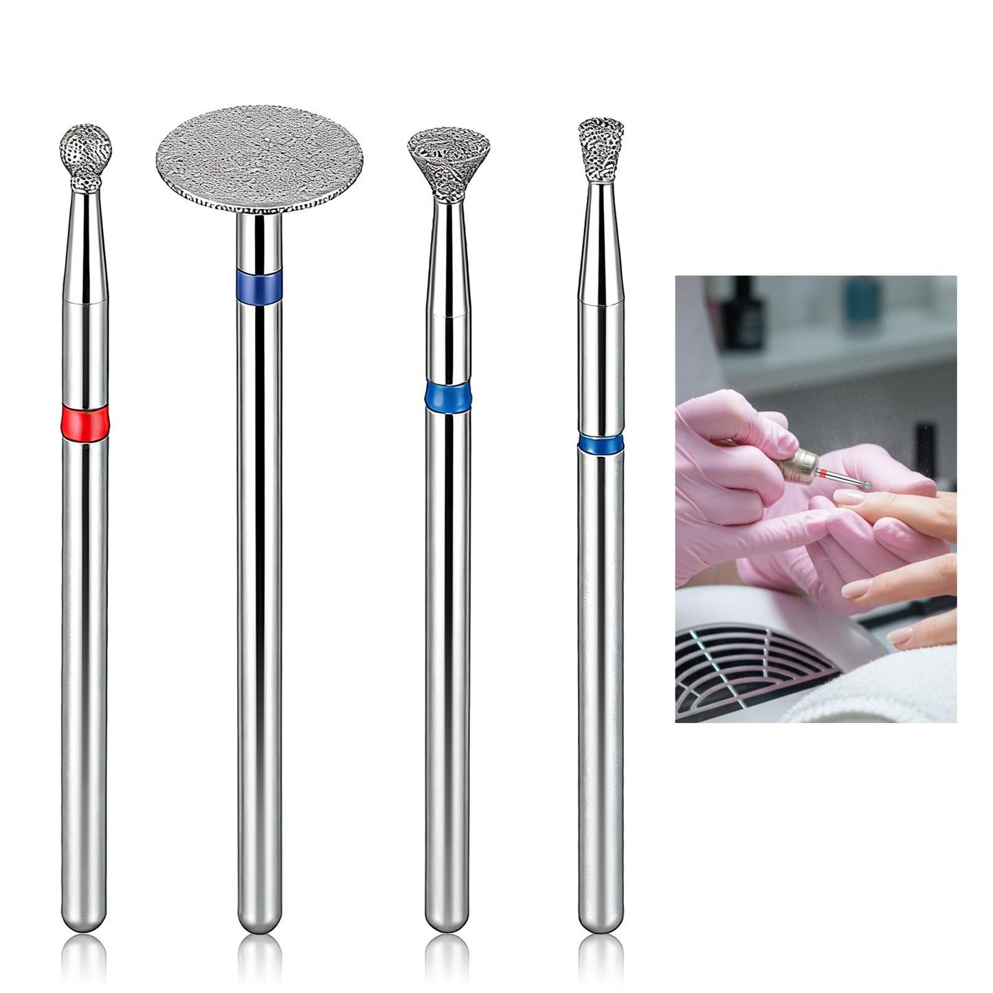 WJIAAA Nail Cutter Attachments, 4 Pieces Conical Micro Nail Cutter Bits Made of Diamond, for Manicure, Pedicure, Cuticle Remover, Polishing, Steel