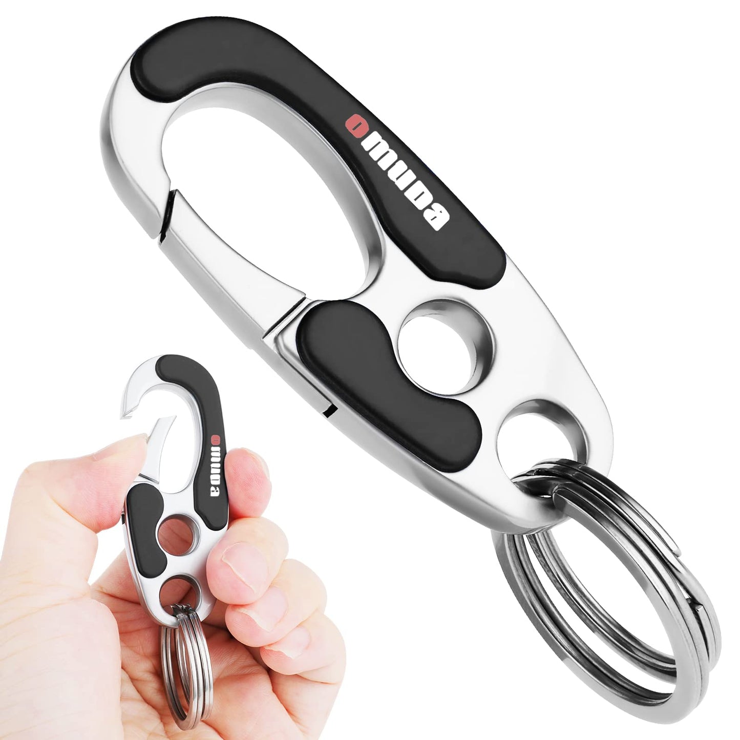 TIESOME Metal Car Keychain, Carabiner Clip Keyring Personalized Waistband Car Keychain for Unisex Double Ring Design(Black)