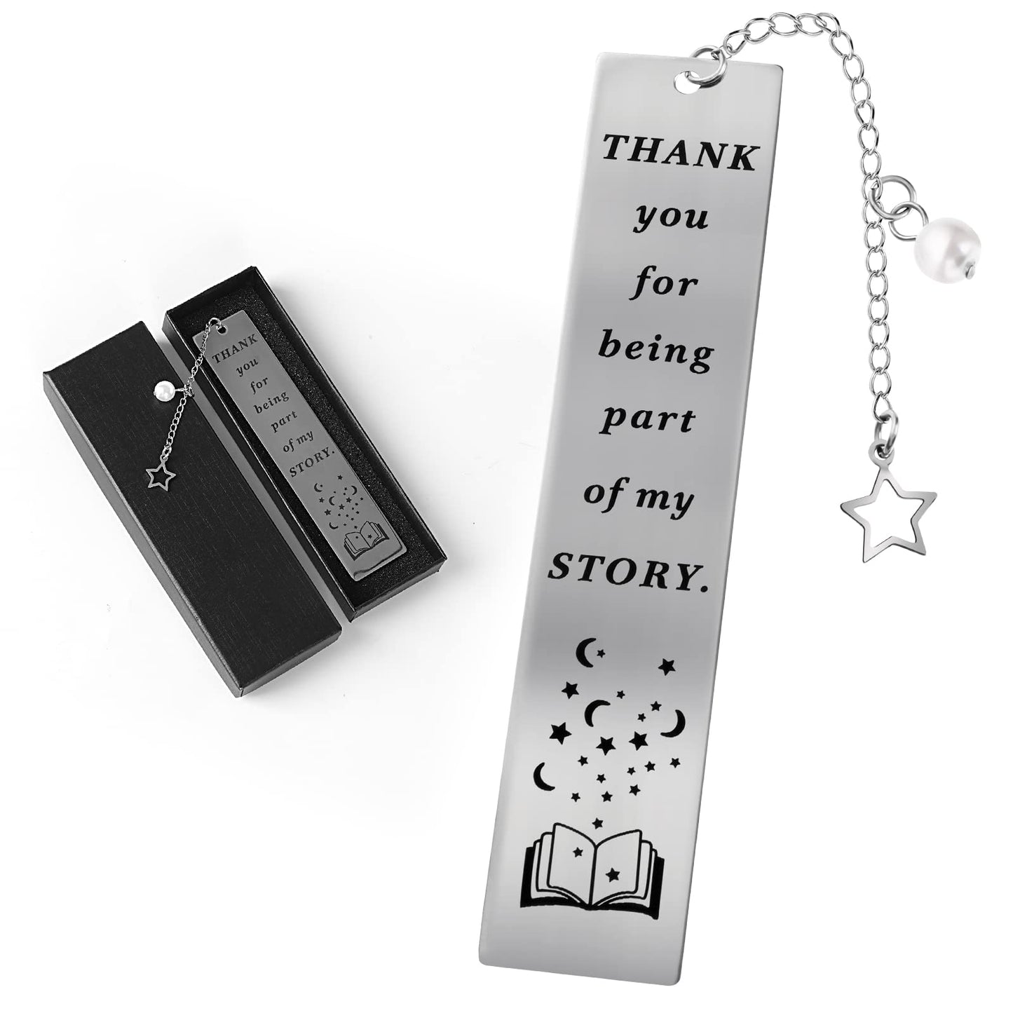 cobee Thank You Appreciation Bookmarks - Thank You for Being Part of My Story, Stainless Steel Engraved Bookmark with Pendant Graduation Present for Teacher Thank You Gift for Teacher Friends Lovers