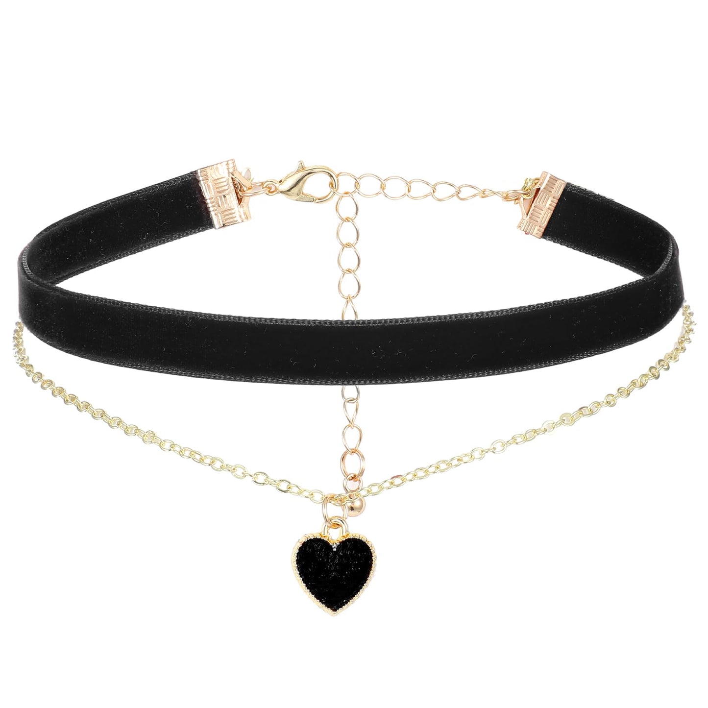 HJZHII Women's Choker Necklace, 29.5 - 36.5 cm Collar Women's Jewellery, Choker Collar Black Red Velvet Necklace Classic Velvet Heart Layered Adjustable Women's Jewellery for Girls Gothic Chain 90s