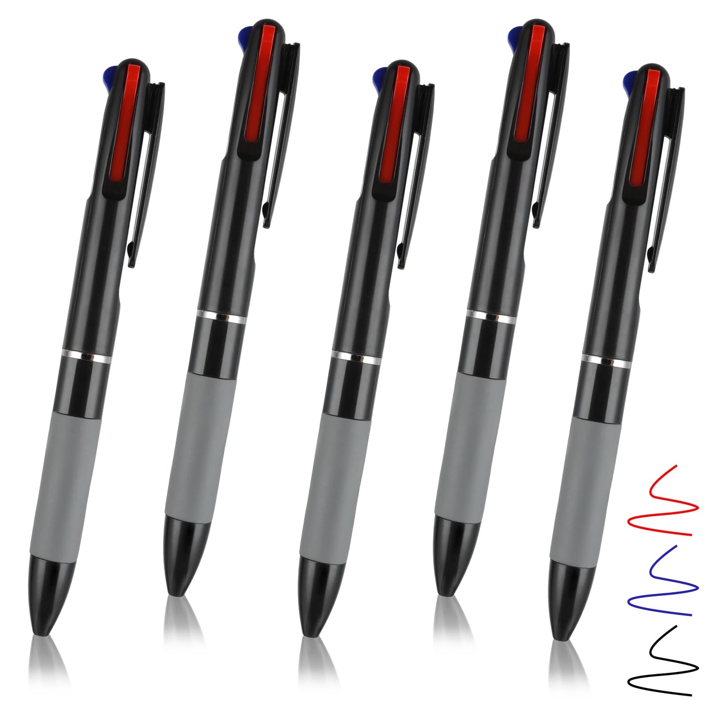 TIESOME 5 Pcs 3 in 1 Multicolor Ballpoint Pens, 0.7mm Black Blue Red Ink Rollerball Pen Soft Grip Retractable Fine Point Pens Multicolor Ink Pens for Journal Notes Office School(Black)