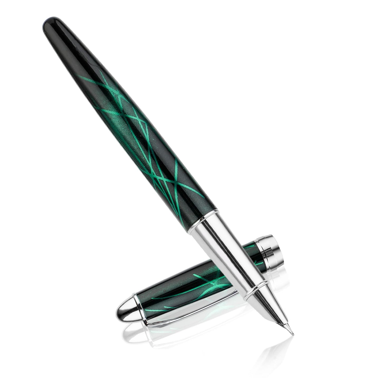 Andibro Acrylic Fountain Pen Fine Nib, Marble Appearance Fashion Pen with Ink Converter 0.38mm Fine Point Pen Smooth Writing Calligraphy Pen for Men Women Journaling School Office Gift(Green)