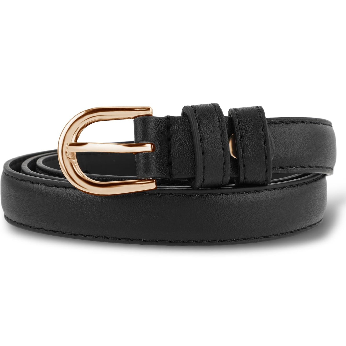 TIESOME Thin Leather Belts For Women, Thin Womens Belt Skinny Faux Leather Belt Thin Waist Belt with Buckle for Pants Dress(Black)