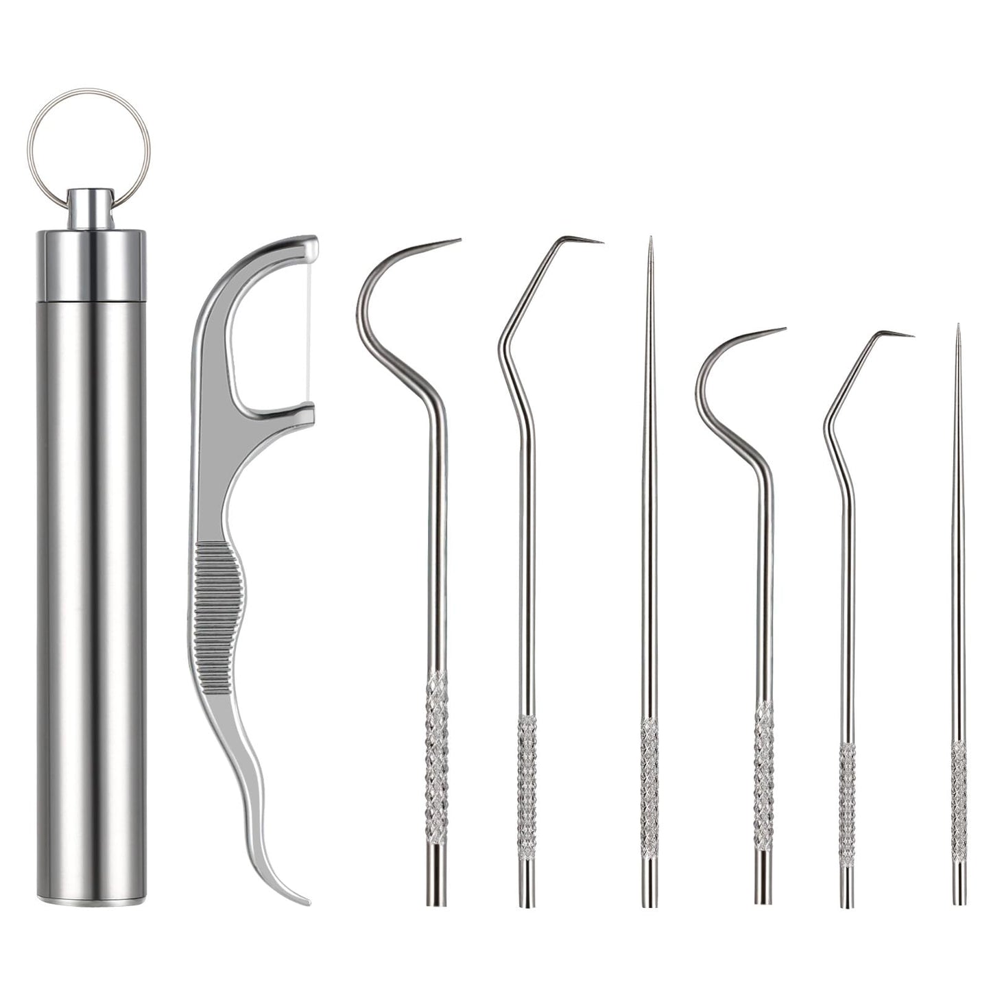 simarro 7 Pcs 2 Set Portable Stainless Steel Toothpicks Set, Reusable Toothpick Cleaning Kit for Teeth (7 Pcs 1 Set)