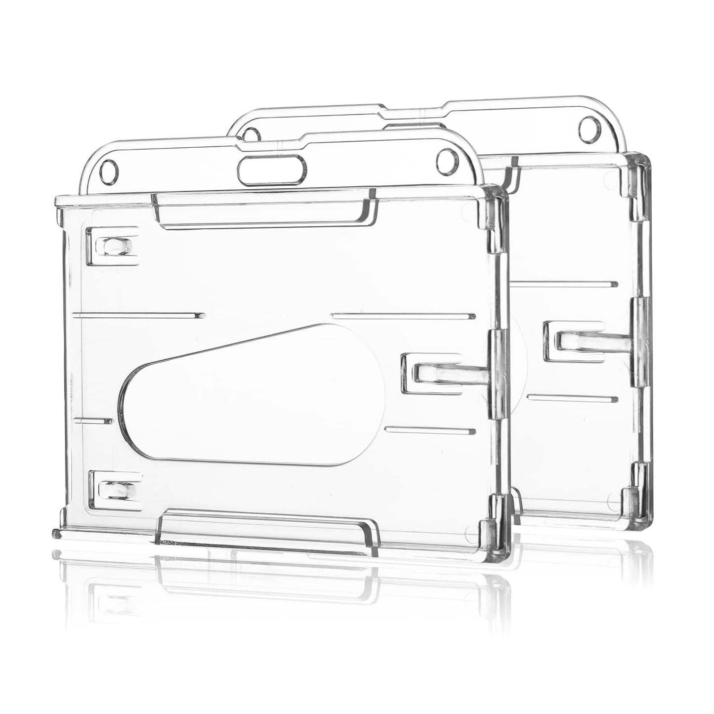 Cobee Hard Plastic Badge Holders, 2 Pieces Heavy Duty ID Credit Card Protector Thumb Slot Transparent Card Case