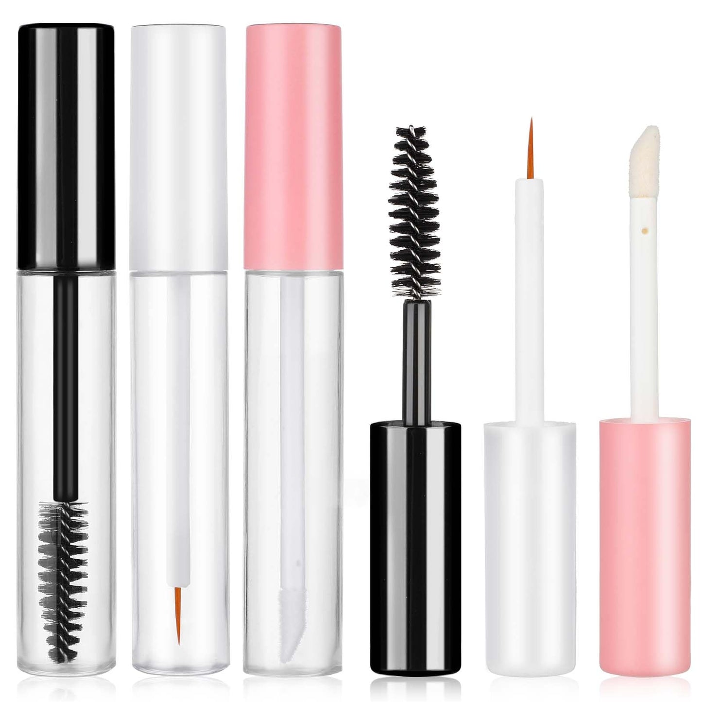 Molain Empty Mascara Tube, 5ML Eyeliner Tube and Lip Gloss Tubes, Eyelash Cream Container Bottle with Rubber Inserts for Castor Oil, Ideal Kit for DIY Cosmetics Clear Travel Bottle(Multil,5ml)