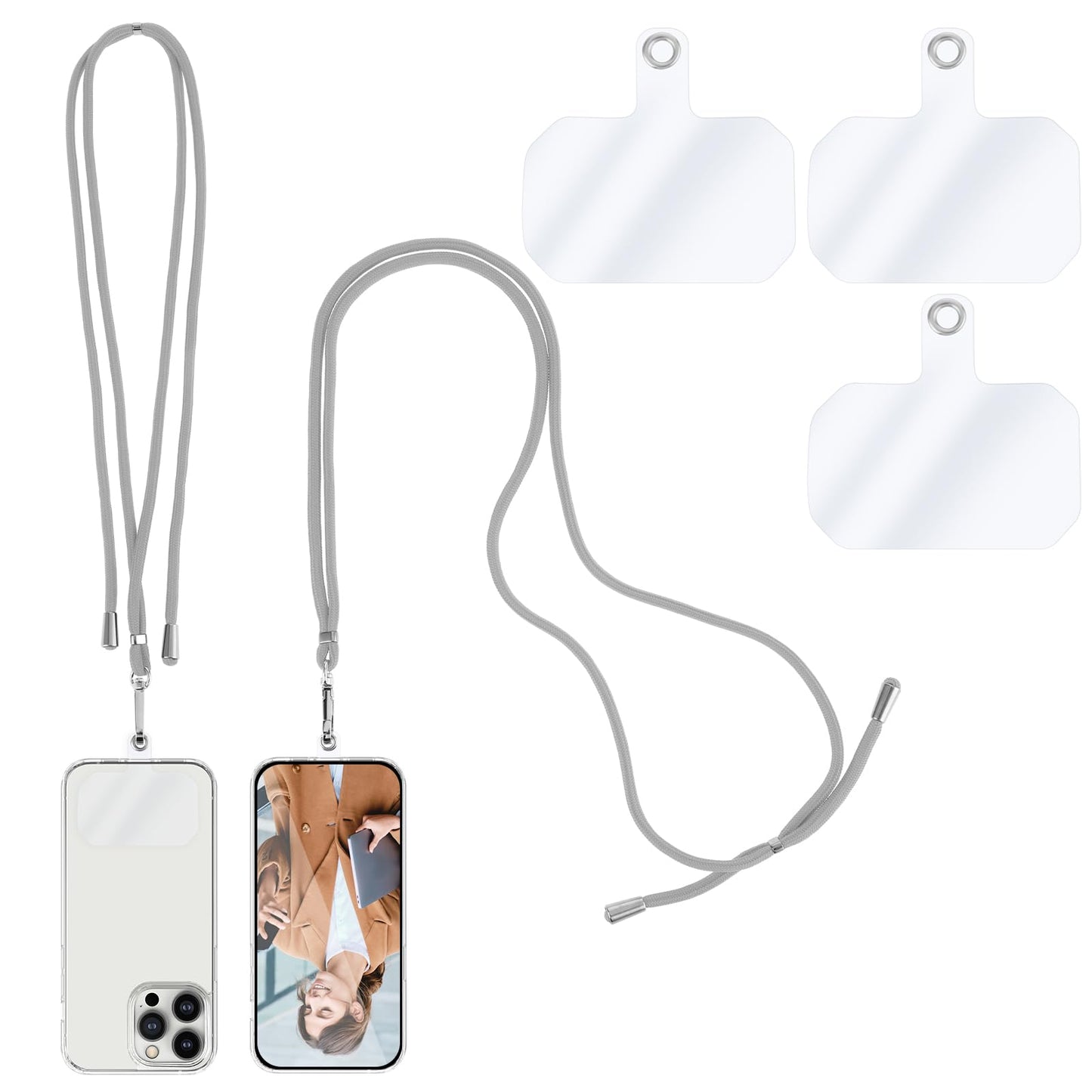 simarro Phone Lanyard, Adjustable Cell Phone Lanyard with 3pcs Phone Patches Universal Nylon Neck Strap Detachable Phone Crossbody Lanyard Compatible with Most Smartphones(Gray)