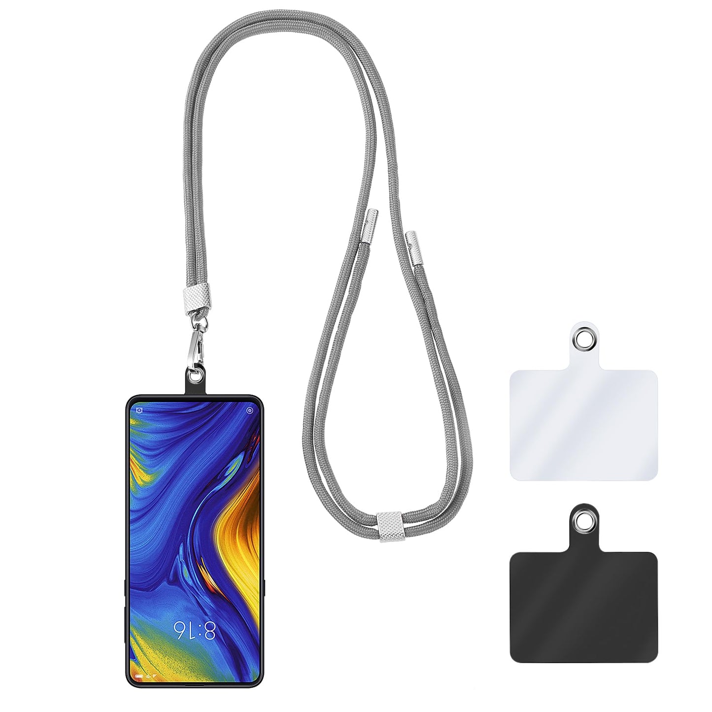 cobee Universal Cell Phone Lanyards, Adjustable Detachable Nylon Crossbody Phone Straps Around the Neck with 2pcs Tether Phone Patches Compatible with Smartphones, ID Card Holders, Wallets(Gray)