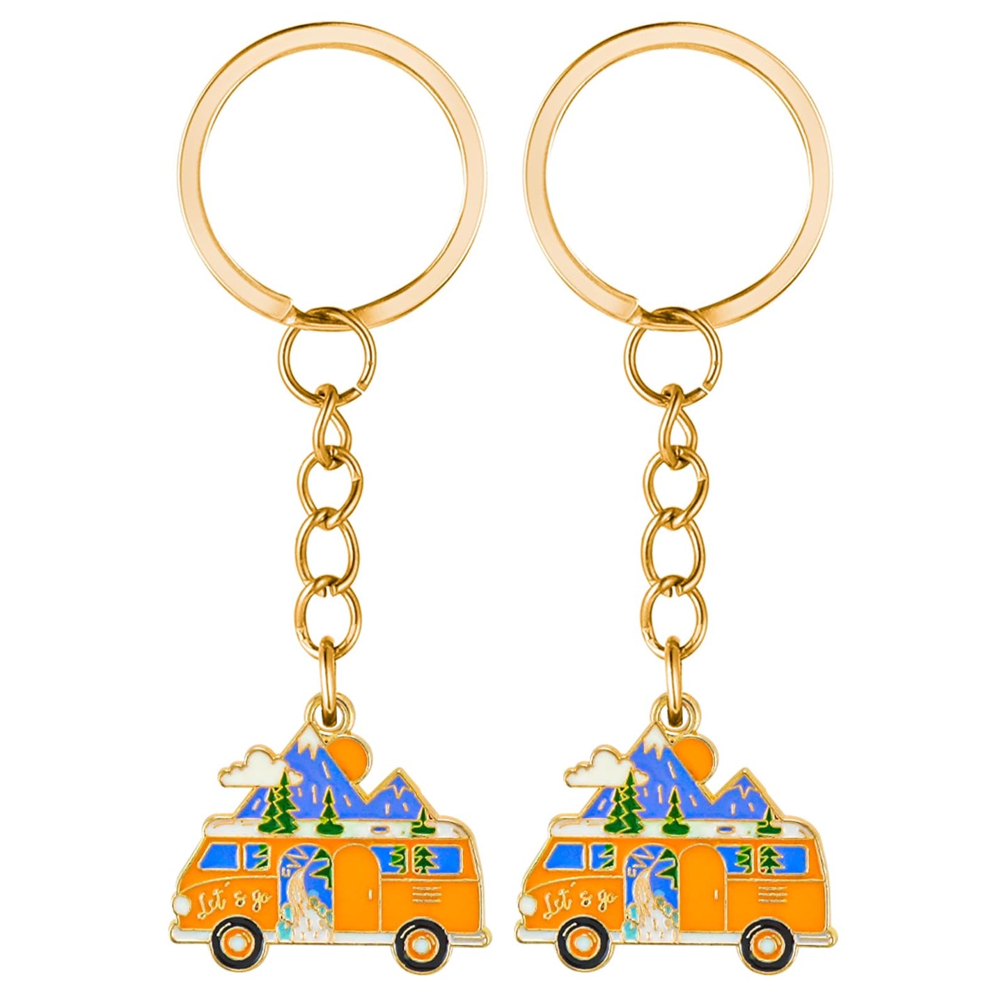 Amaxiu Camper Keychain, 2PCS RV Camper Keyring Happy RV Keyring Camping Jewelry Keychain Gift Couples Keychain Traveler Vacation Keyring Camper Accessories for Travel Trailers Retro Camping(Style B)