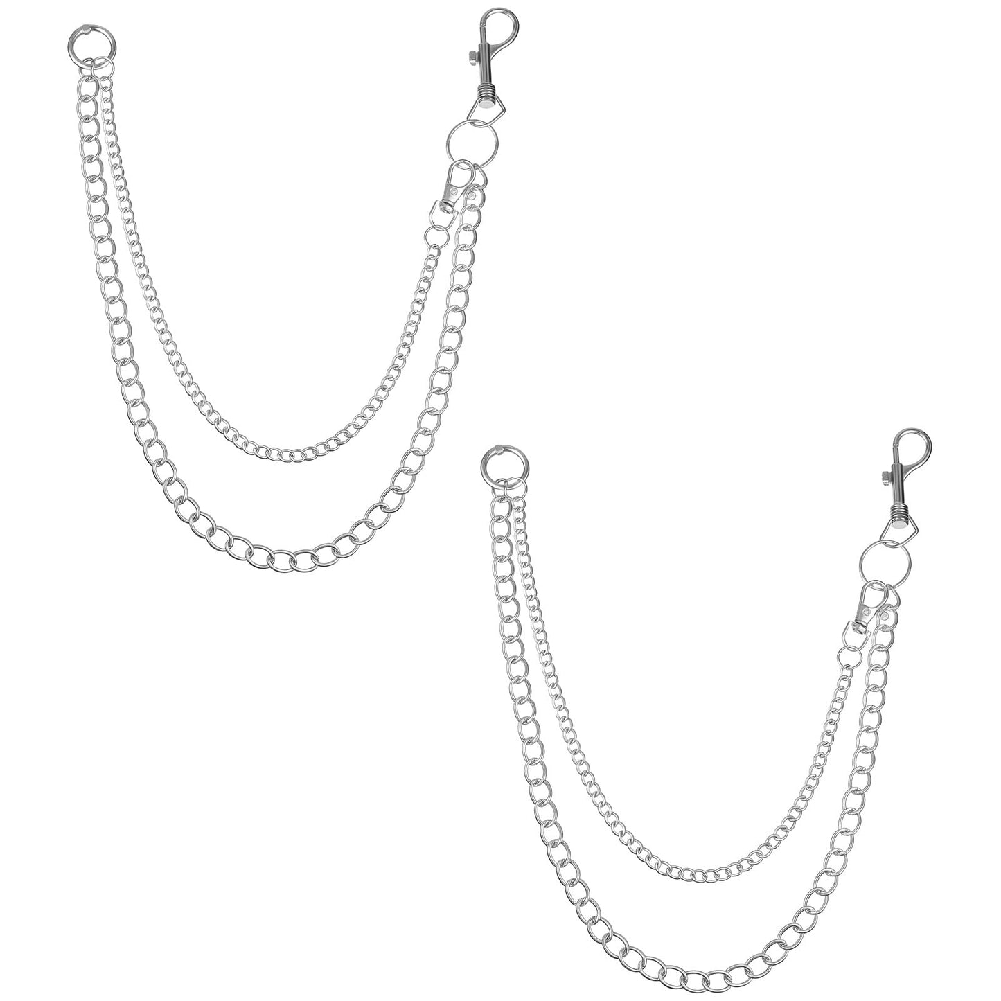 XLIUAX Pack of 2 Hip Hop Trouser Chain, Double Layer Gothic Punk Trousers Chain, Metal Hiphop Jeans Chain, Trousers, Skeleton Chain, Punk Keyring for Men and Women
